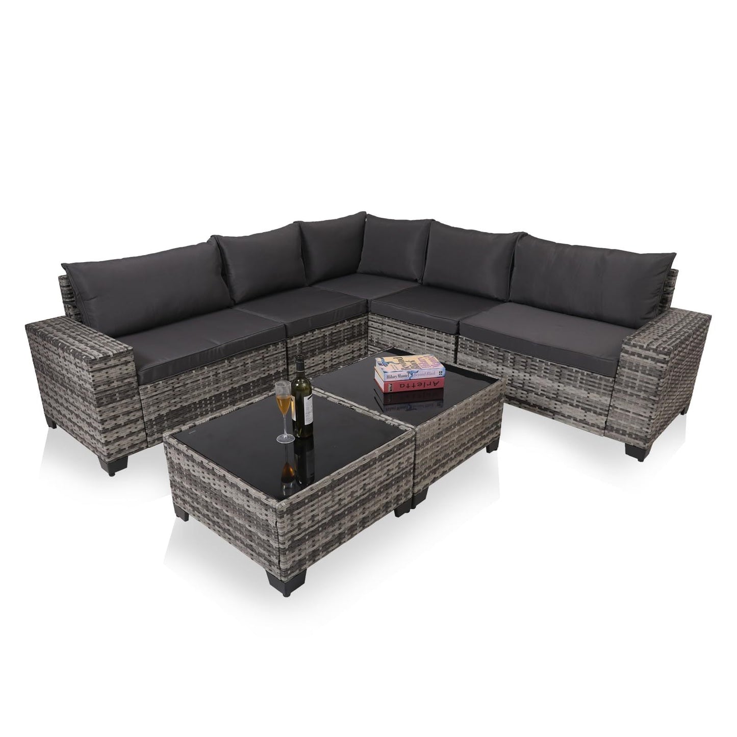 7 - Piece Outdoor Patio Furniture Sets, All - Weather Wicker Rattan Sectional Sofa, Modern Two Glass Coffee Table And Washable Seat Cushion - Krosscanada