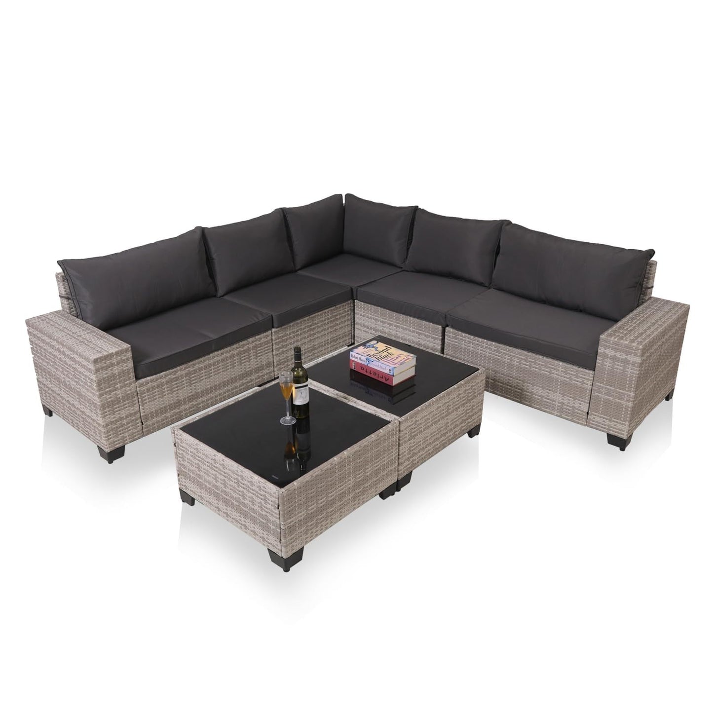 7 - Piece Outdoor Patio Furniture Sets, All - Weather Wicker Rattan Sectional Sofa, Modern Two Glass Coffee Table And Washable Seat Cushion - Krosscanada