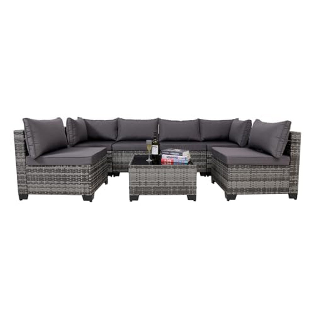 7 Pieces Outdoor Rattan Patio Sectional Set, Black Wicker Furniture Conversation Sets With Washable Cushions & Glass Coffee Table For Garden, Poolside, Backyard - Krosscanada