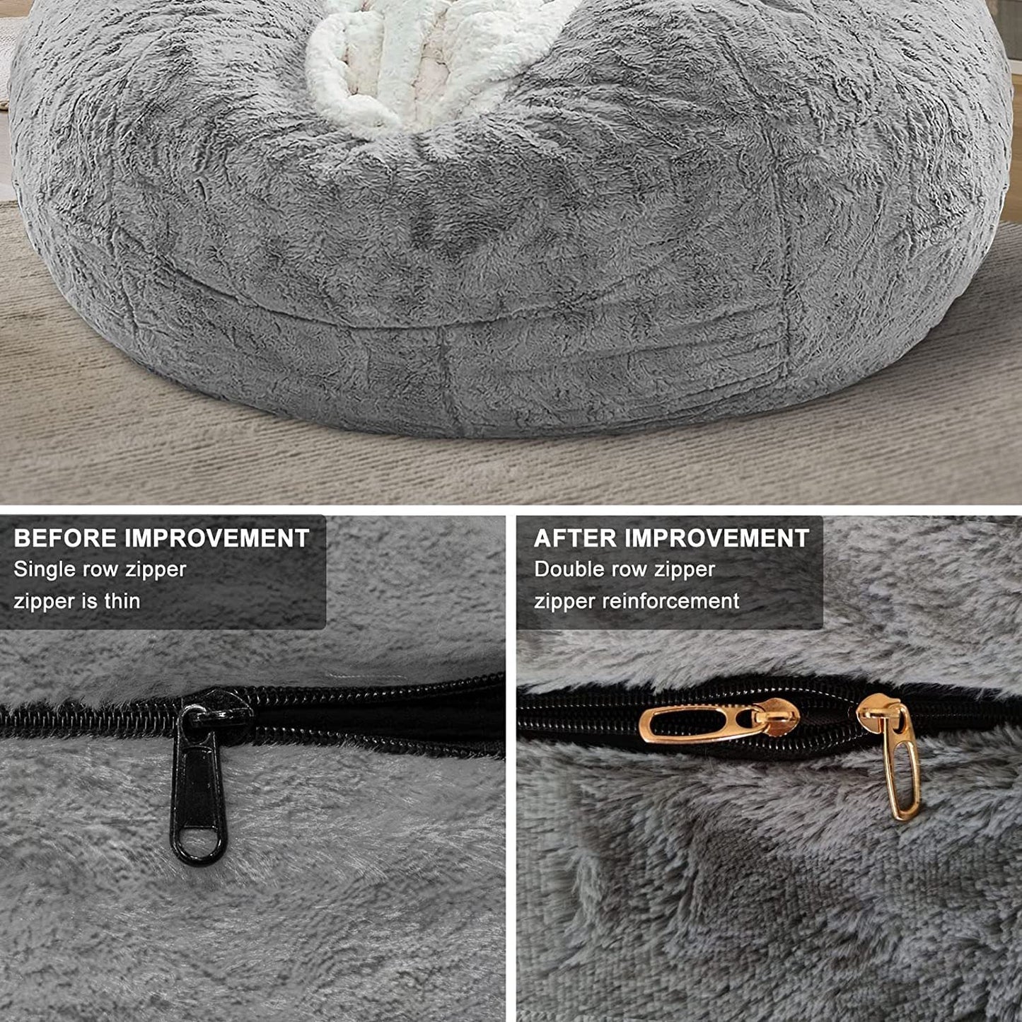 Bag Chair Coverit Was Only A Cover, Not A Full Bean Bag Chair Cushion,Big Round Soft Fluffy PV Velvet Sofa Bed Cover, Living Room Furniture, Lazy Sofa Bed Cover,5ft Black - Krosscanada