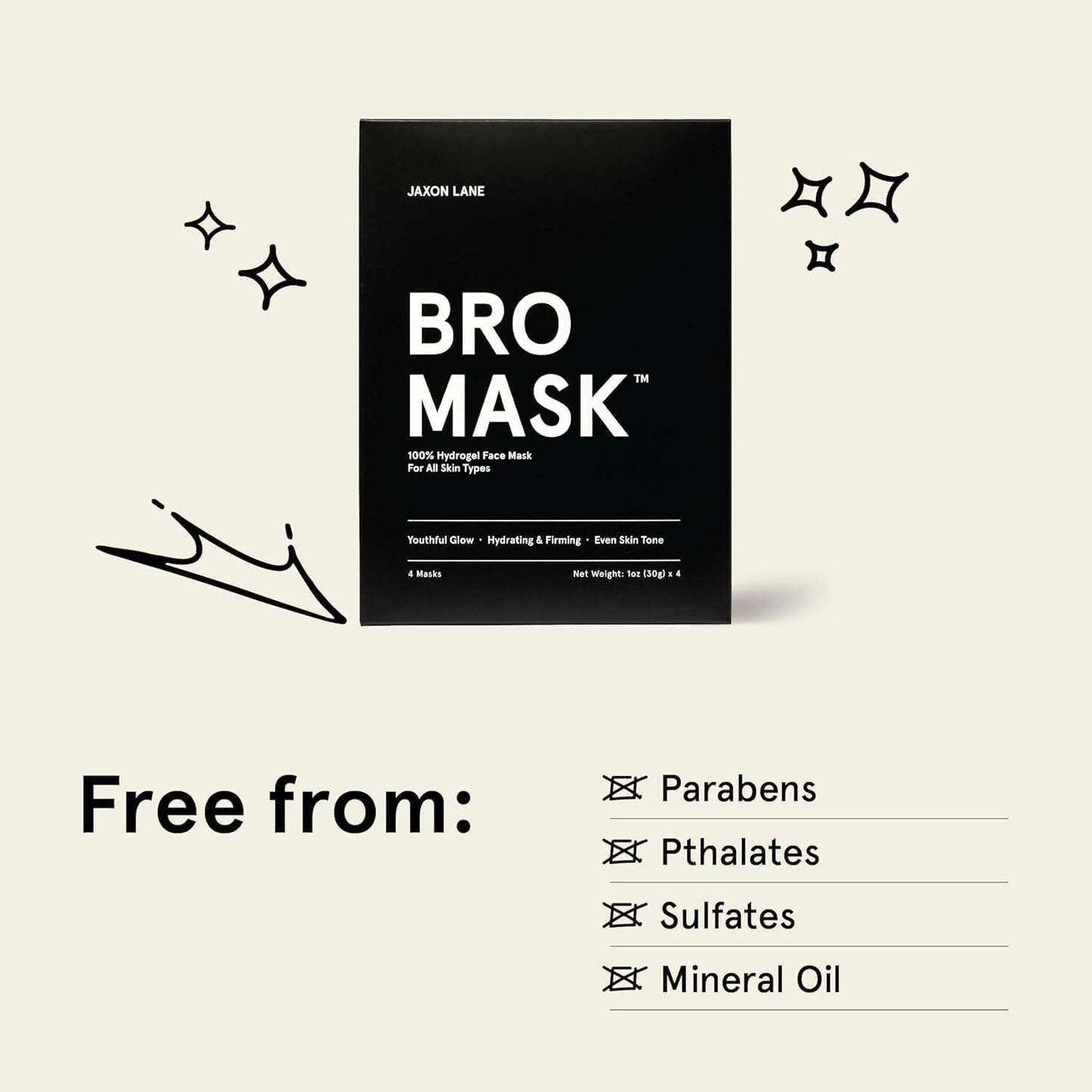 BRO MASK: Korean Face Mask for Men | 2 Pc. Hydrating Anti Aging Sheet Masks Contains Vitamin C, Vitamin E, Hyaluronic Acid, Collagen for Face Care & Acne Treatment by Jaxon Lane (4 Pack) - Krosscanada