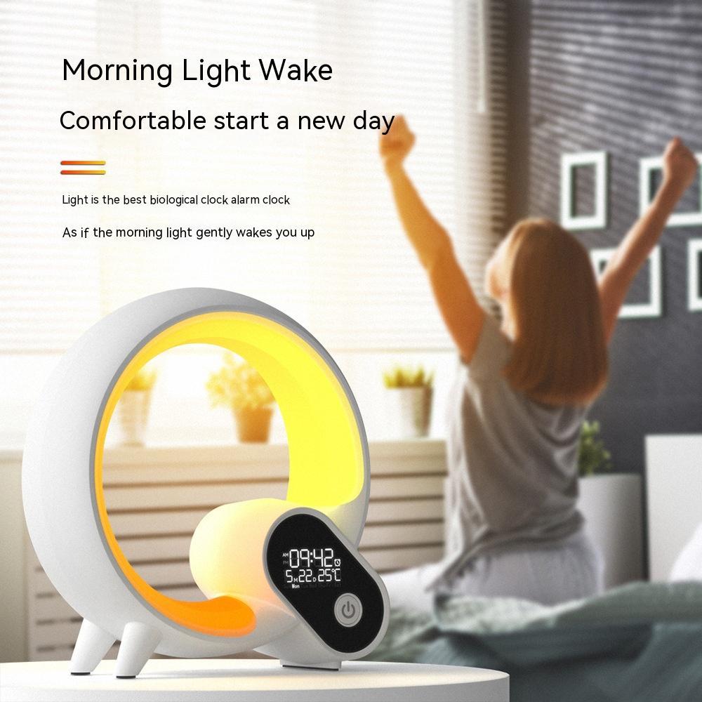 Creative Q Light Analog Sunrise Digital Display Alarm Clock Bluetooth Audio Intelligent Wake - up Q Colorful Atmosphere Light - Krosscanada