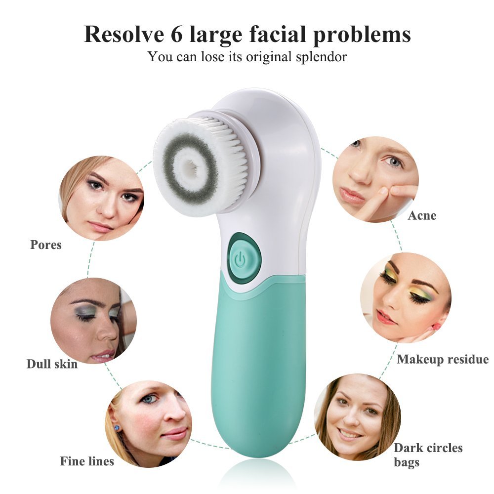 Facial Cleansing Brush Electric Facial Exfoliating Massage Brush with 3 Cleanser Heads and 2 Speeds Adjustable for Deep Cleaning, Removing Blackhead, Face Massaging - Krosscanada