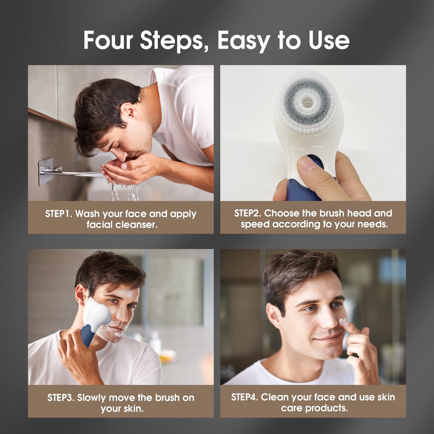 Facial Cleansing Brush Electric Facial Exfoliating Massage Brush with 3 Cleanser Heads and 2 Speeds Adjustable for Deep Cleaning, Removing Blackhead, Face Massaging - Krosscanada