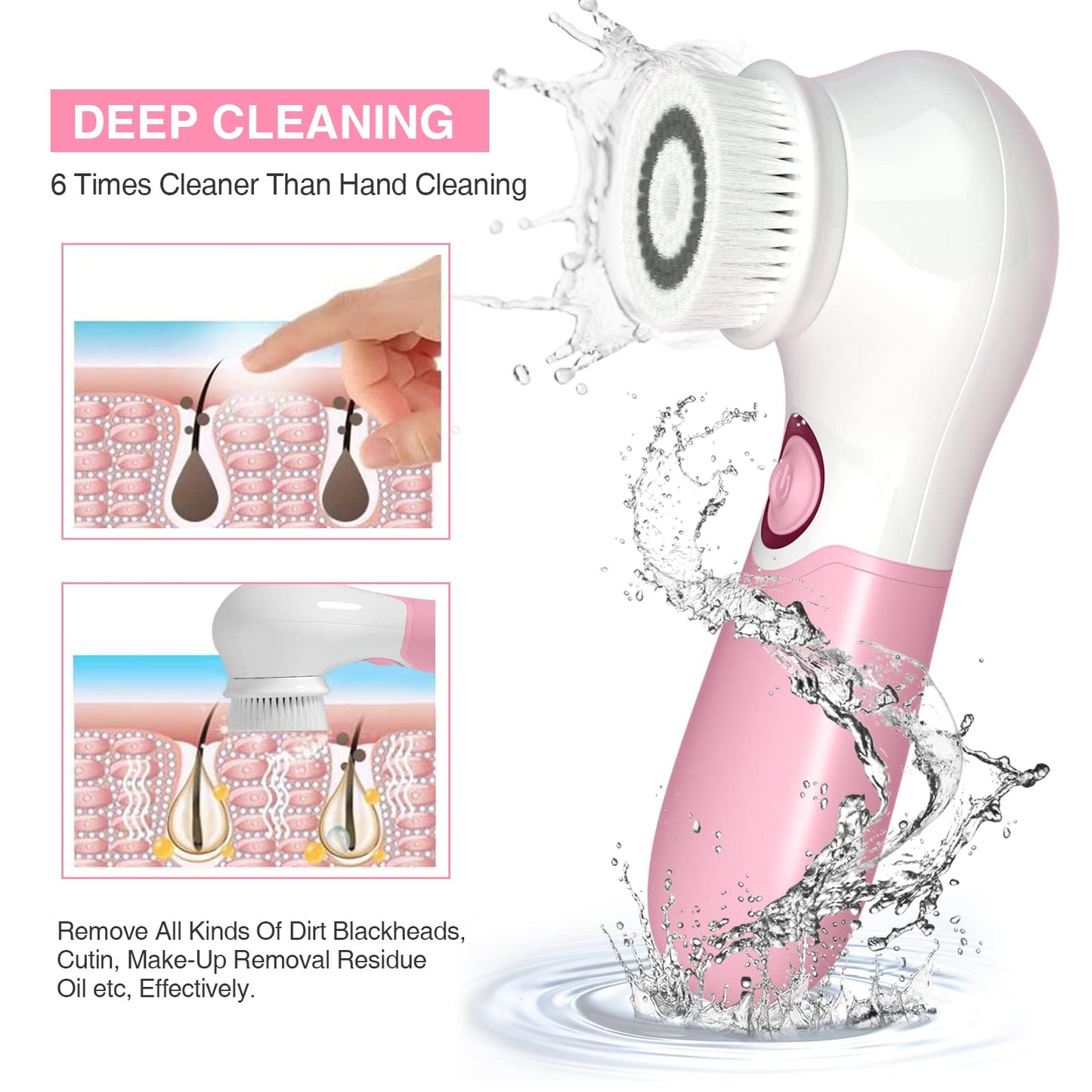 Facial Cleansing Brush Electric Facial Exfoliating Massage Brush with 3 Cleanser Heads and 2 Speeds Adjustable for Deep Cleaning, Removing Blackhead, Face Massaging - Krosscanada