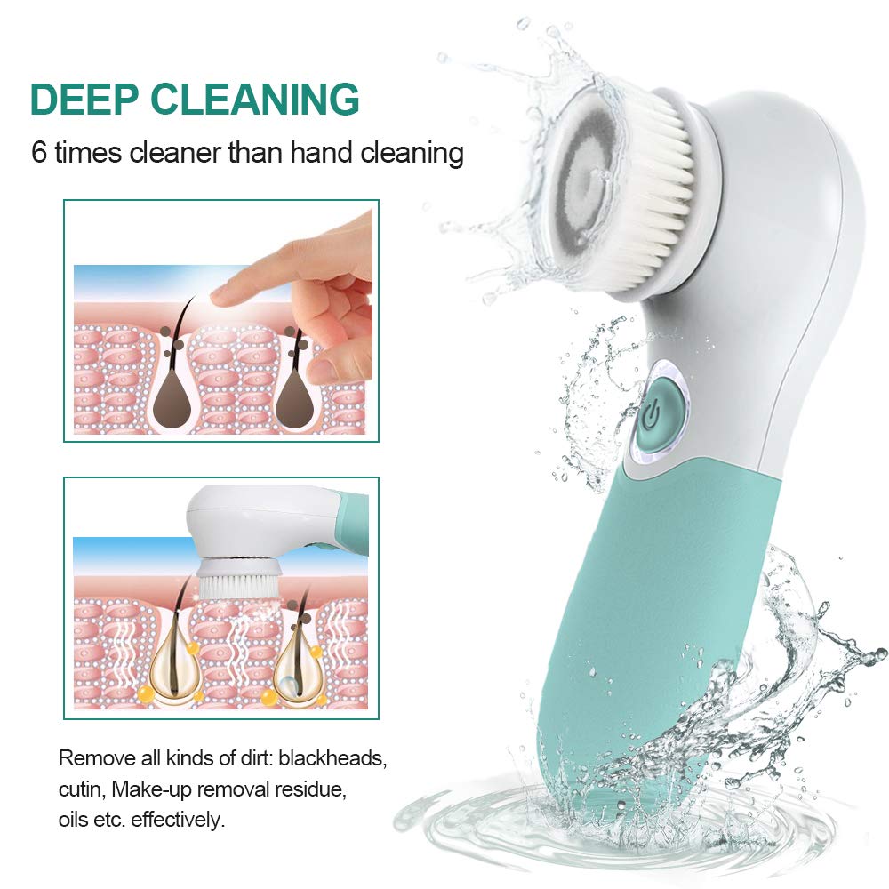 Facial Cleansing Brush Electric Facial Exfoliating Massage Brush with 3 Cleanser Heads and 2 Speeds Adjustable for Deep Cleaning, Removing Blackhead, Face Massaging - Krosscanada