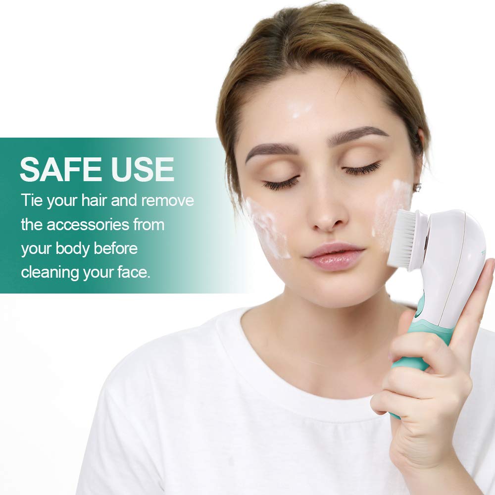 Facial Cleansing Brush Electric Facial Exfoliating Massage Brush with 3 Cleanser Heads and 2 Speeds Adjustable for Deep Cleaning, Removing Blackhead, Face Massaging - Krosscanada