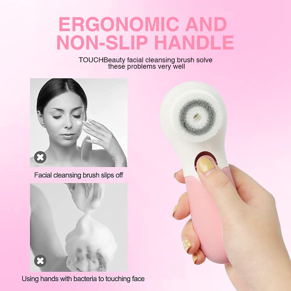Facial Cleansing Brush Electric Facial Exfoliating Massage Brush with 3 Cleanser Heads and 2 Speeds Adjustable for Deep Cleaning, Removing Blackhead, Face Massaging - Krosscanada