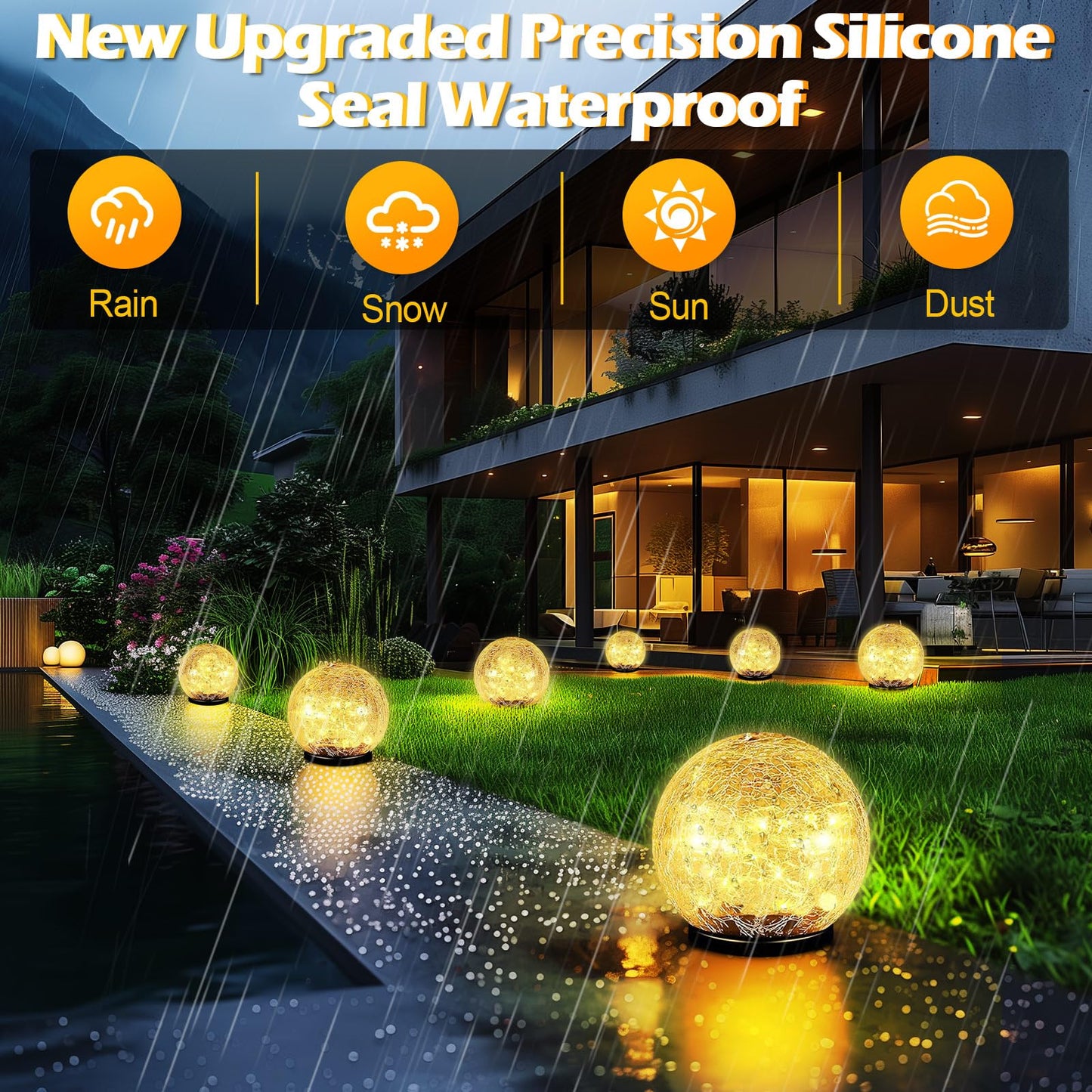 Garden Solar Ball Lights Outdoor Waterproof, 50 LED Cracked Glass Globe Solar Power Ground Lights for Path Yard Patio Lawn, Christmas Decoration Landscape Warm White(2 Pack 4.7'') - Krosscanada