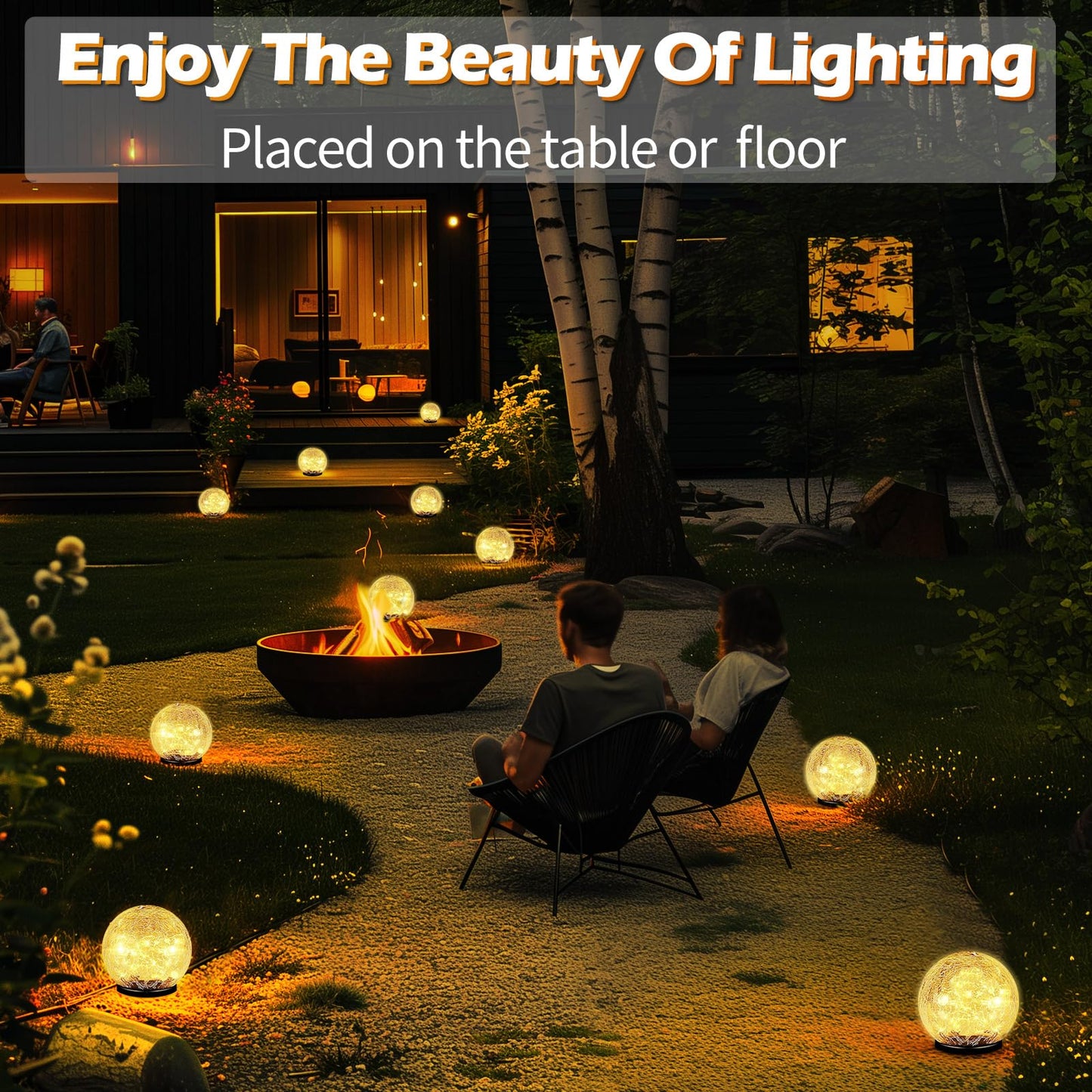 Garden Solar Ball Lights Outdoor Waterproof, 50 LED Cracked Glass Globe Solar Power Ground Lights for Path Yard Patio Lawn, Christmas Decoration Landscape Warm White(2 Pack 4.7'') - Krosscanada