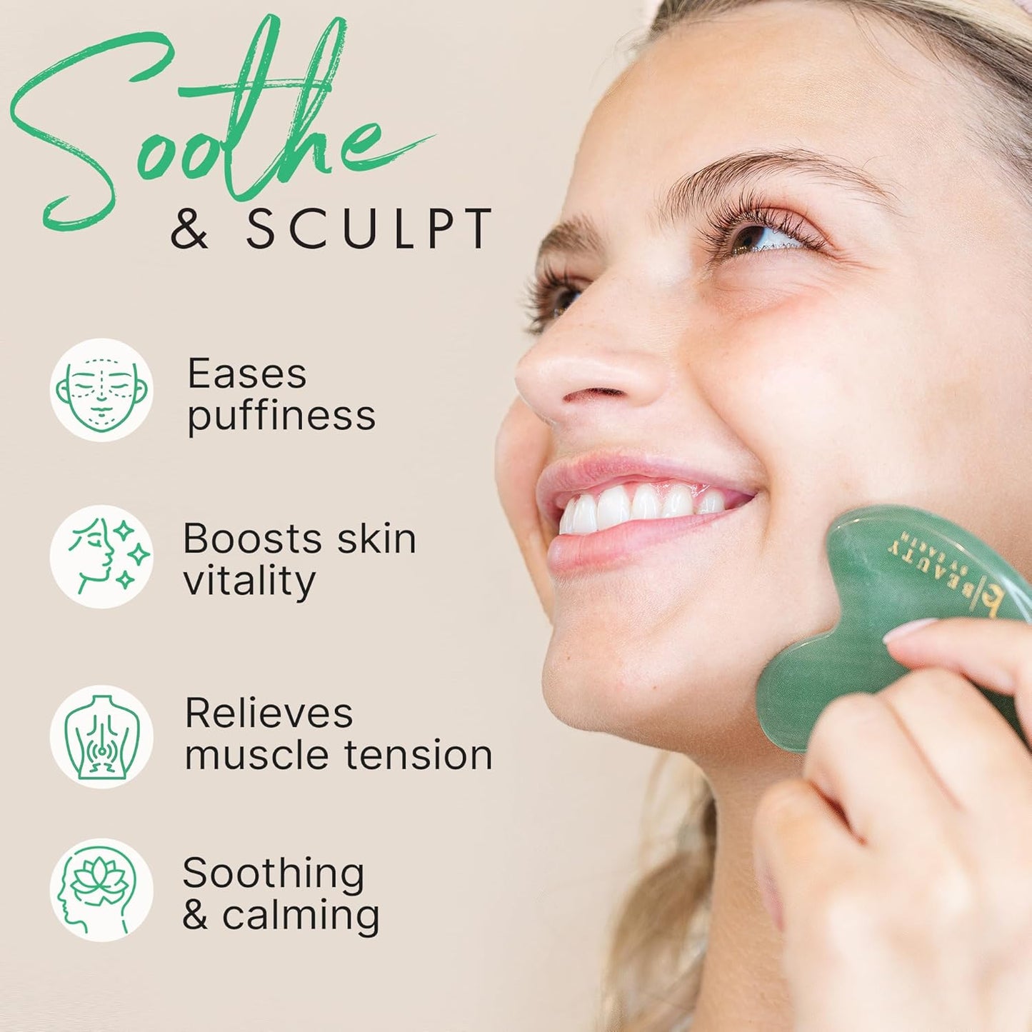 Jade Gua Sha Facial Tool - Face Massager for Skin Tightening and Facial Massage Sculpting Tool for Jaw, Perfect as Skin Care Gifts for Women, Mom, & Teens - Krosscanada