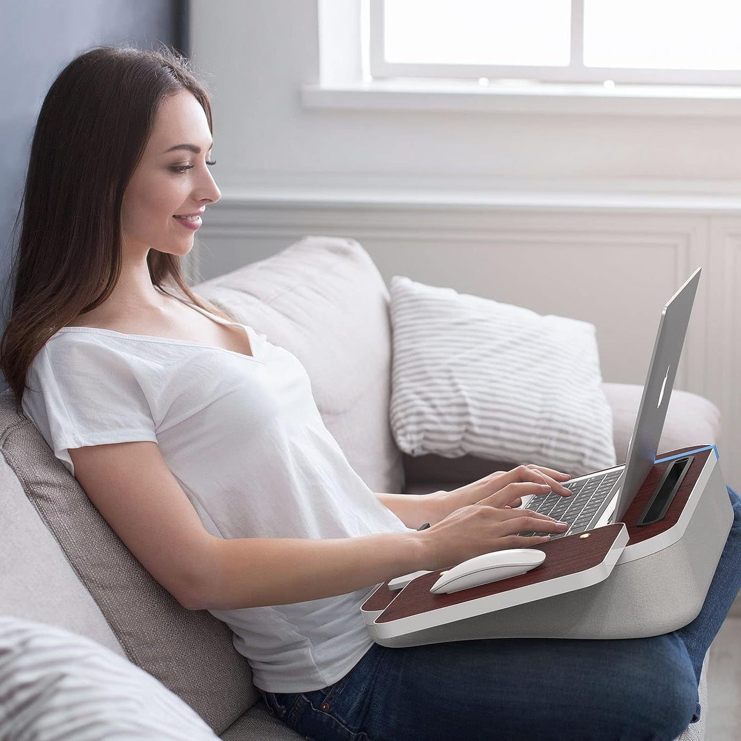 Lap Desk With Cushion, Tablet Holder And Detachable Mouse Tray, Fits Up To 16.1 Inches Laptops, Lap Desk For Bed Couch Sofa And Table - Krosscanada