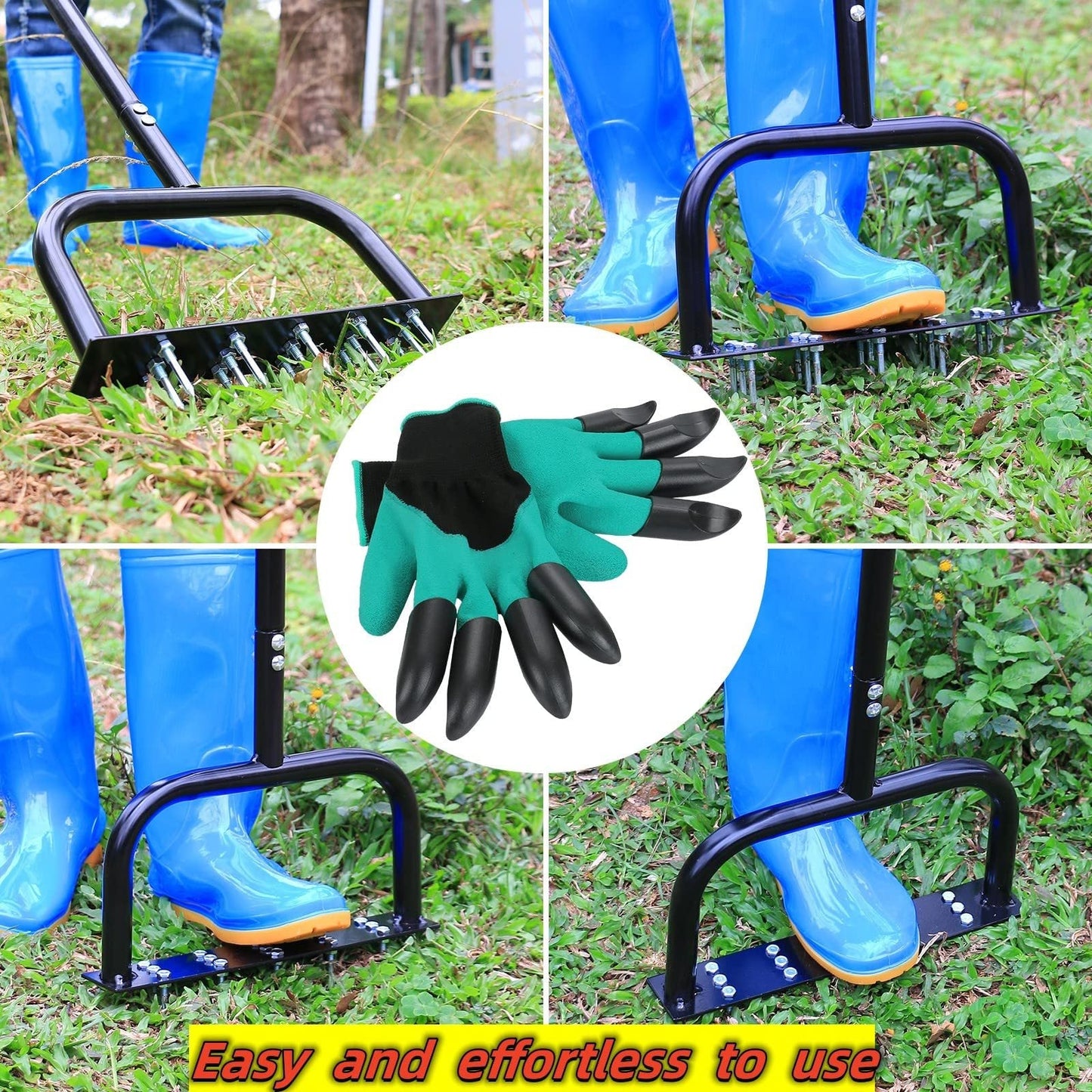 Lawn Aerator Tool Manual Metal Spike Grass Aeration With Dethatching Rake 15 Iron Spikes For Yard And Garden Compacted Soil Aerator Tool Black - Krosscanada
