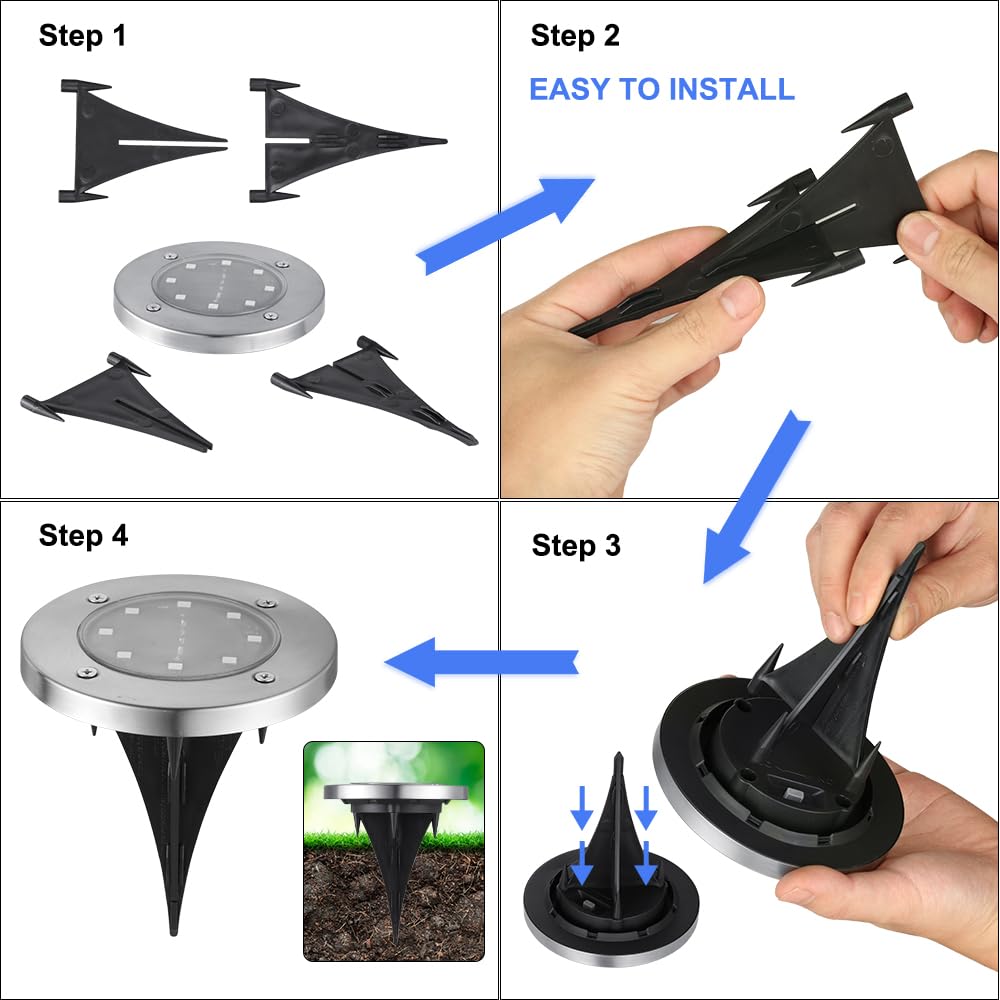 LYHOPE Solar Ground Lights Outdoor, 16 Pack 8 LED Solar Disk Lights Waterproof Garden In - ground Pathway Lights Landscape Lighting for Lawn,Yard,Deck,Patio,Walkway (White) - Krosscanada