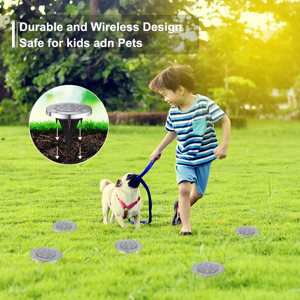 LYHOPE Solar Ground Lights Outdoor, 16 Pack 8 LED Solar Disk Lights Waterproof Garden In - ground Pathway Lights Landscape Lighting for Lawn,Yard,Deck,Patio,Walkway (White) - Krosscanada