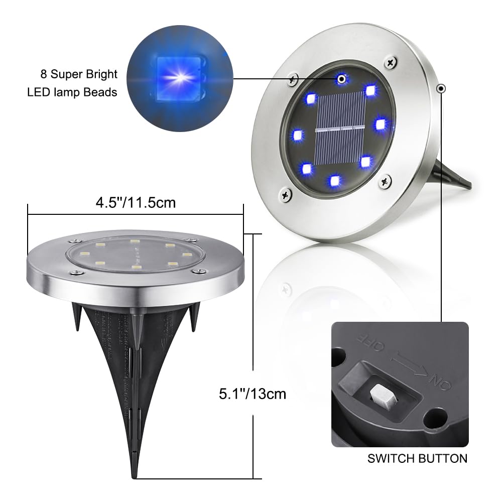LYHOPE Solar Ground Lights Outdoor, 16 Pack 8 LED Solar Disk Lights Waterproof Garden In - ground Pathway Lights Landscape Lighting for Lawn,Yard,Deck,Patio,Walkway (White) - Krosscanada