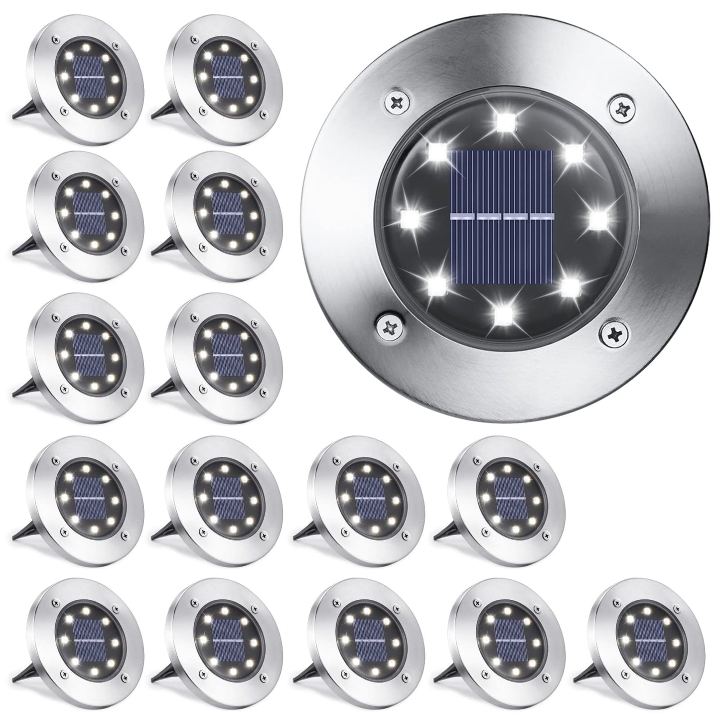 LYHOPE Solar Ground Lights Outdoor, 16 Pack 8 LED Solar Disk Lights Waterproof Garden In - ground Pathway Lights Landscape Lighting for Lawn,Yard,Deck,Patio,Walkway (White) - Krosscanada