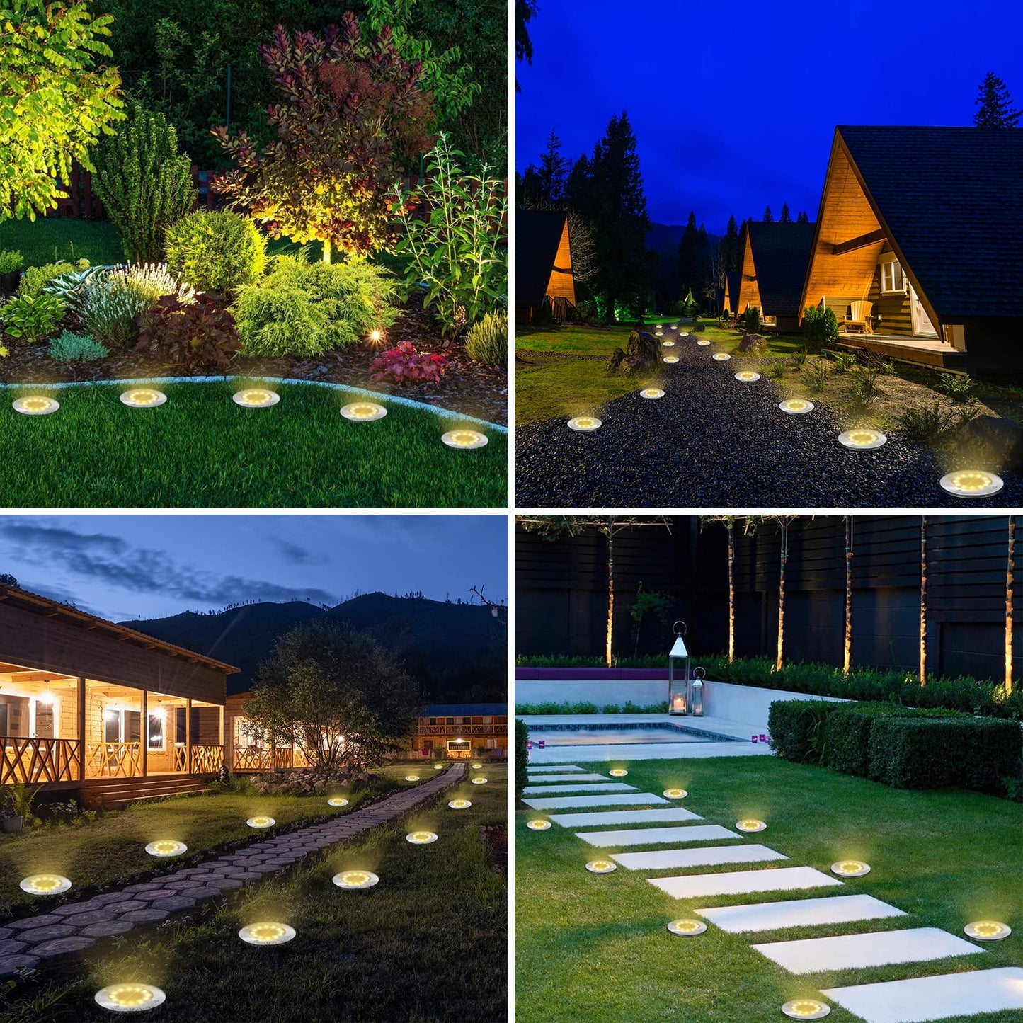 LYHOPE Solar Ground Lights Outdoor, 16 Pack 8 LED Solar Disk Lights Waterproof Garden In - ground Pathway Lights Landscape Lighting for Lawn,Yard,Deck,Patio,Walkway (White) - Krosscanada