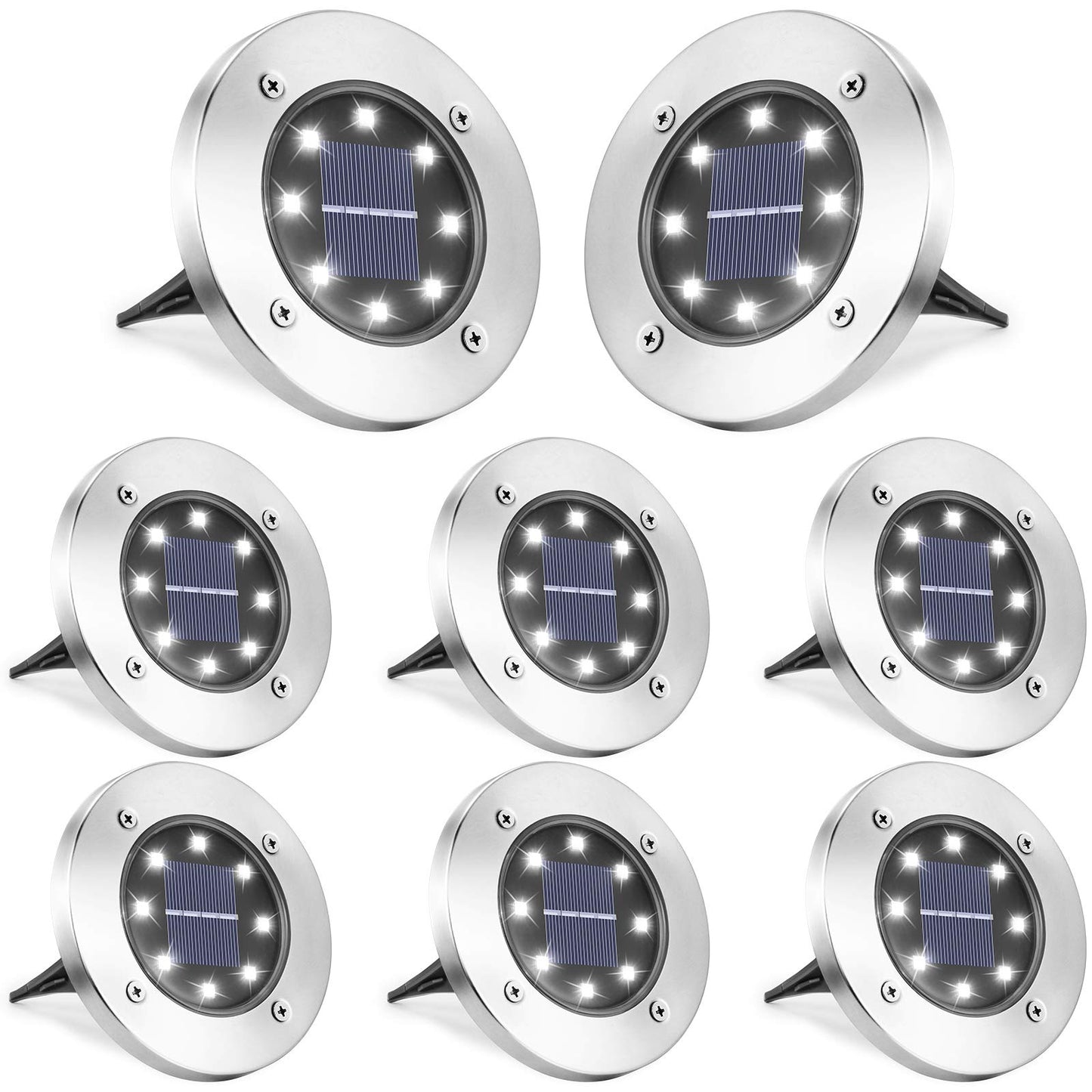 LYHOPE Solar Ground Lights Outdoor, 16 Pack 8 LED Solar Disk Lights Waterproof Garden In - ground Pathway Lights Landscape Lighting for Lawn,Yard,Deck,Patio,Walkway (White) - Krosscanada