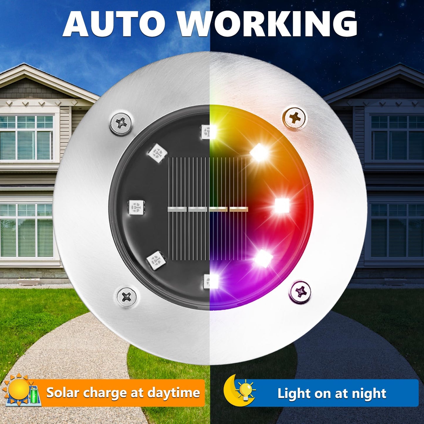 LYHOPE Solar Ground Lights Outdoor, 16 Pack 8 LED Solar Disk Lights Waterproof Garden In - ground Pathway Lights Landscape Lighting for Lawn,Yard,Deck,Patio,Walkway (White) - Krosscanada