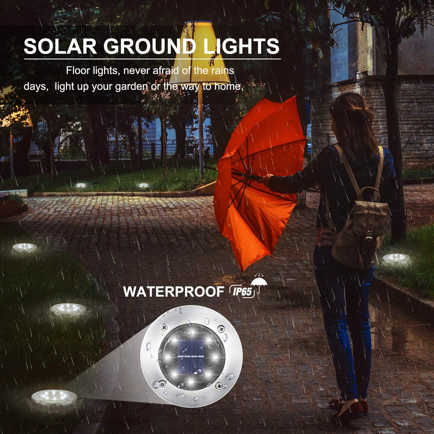 LYHOPE Solar Ground Lights Outdoor, 16 Pack 8 LED Solar Disk Lights Waterproof Garden In - ground Pathway Lights Landscape Lighting for Lawn,Yard,Deck,Patio,Walkway (White) - Krosscanada