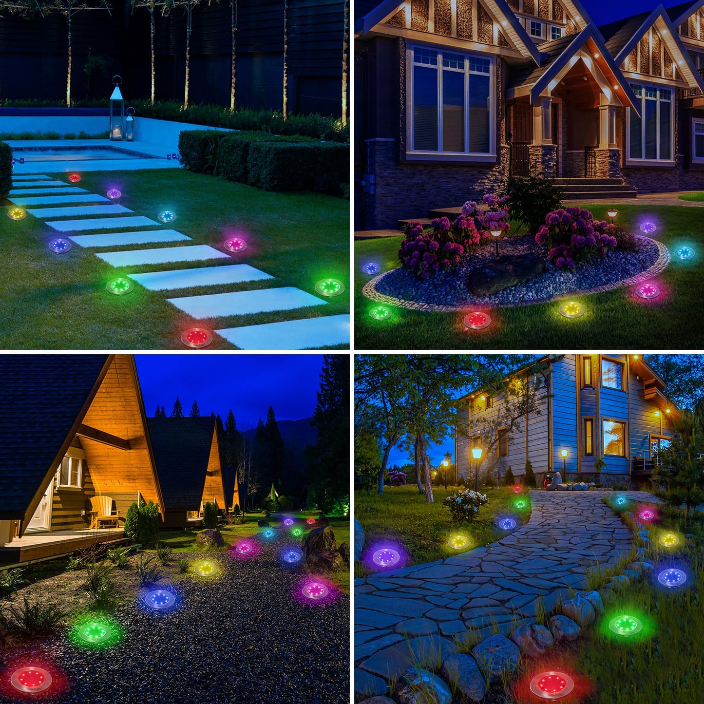 LYHOPE Solar Ground Lights Outdoor, 16 Pack 8 LED Solar Disk Lights Waterproof Garden In - ground Pathway Lights Landscape Lighting for Lawn,Yard,Deck,Patio,Walkway (White) - Krosscanada