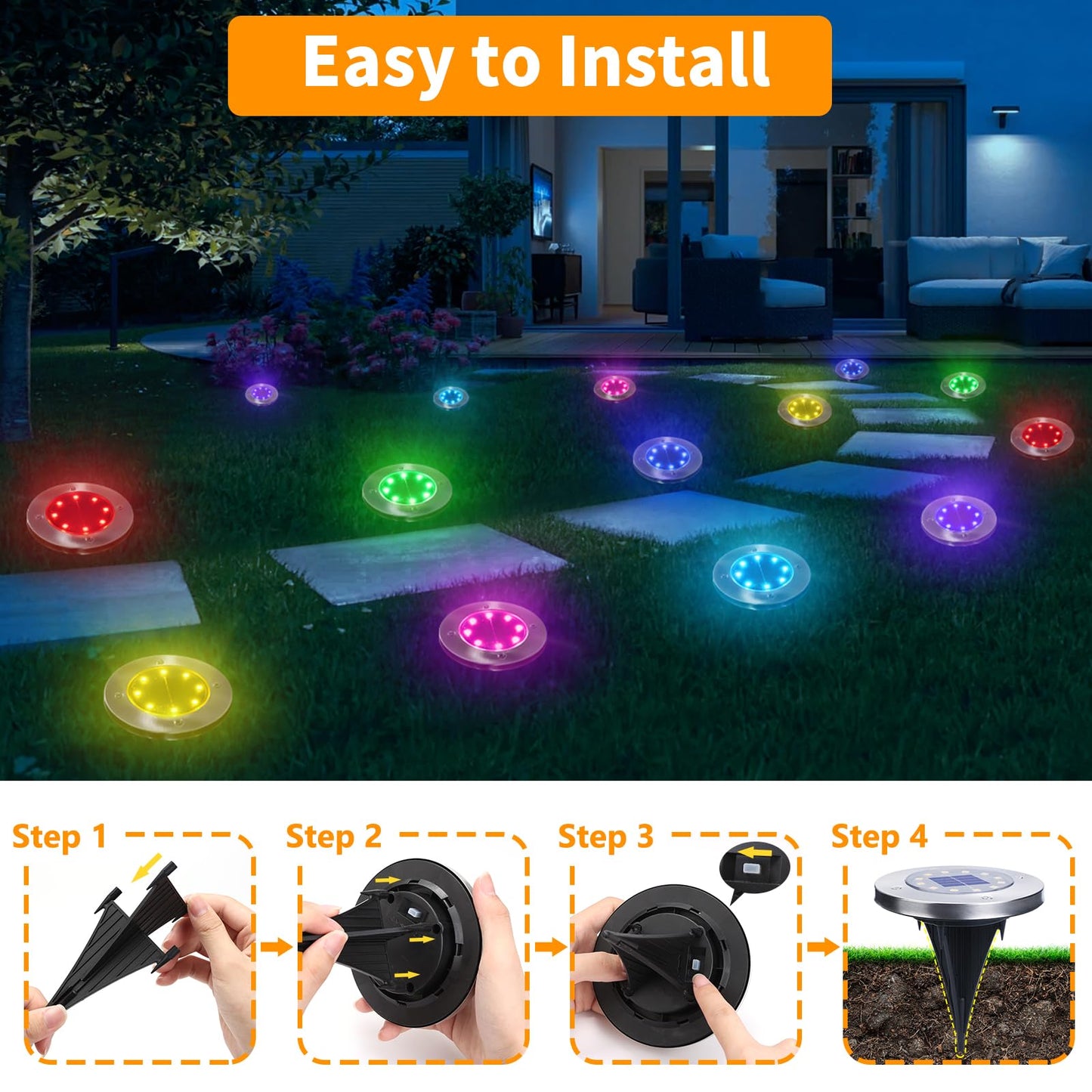 LYHOPE Solar Ground Lights Outdoor, 16 Pack 8 LED Solar Disk Lights Waterproof Garden In - ground Pathway Lights Landscape Lighting for Lawn,Yard,Deck,Patio,Walkway (White) - Krosscanada