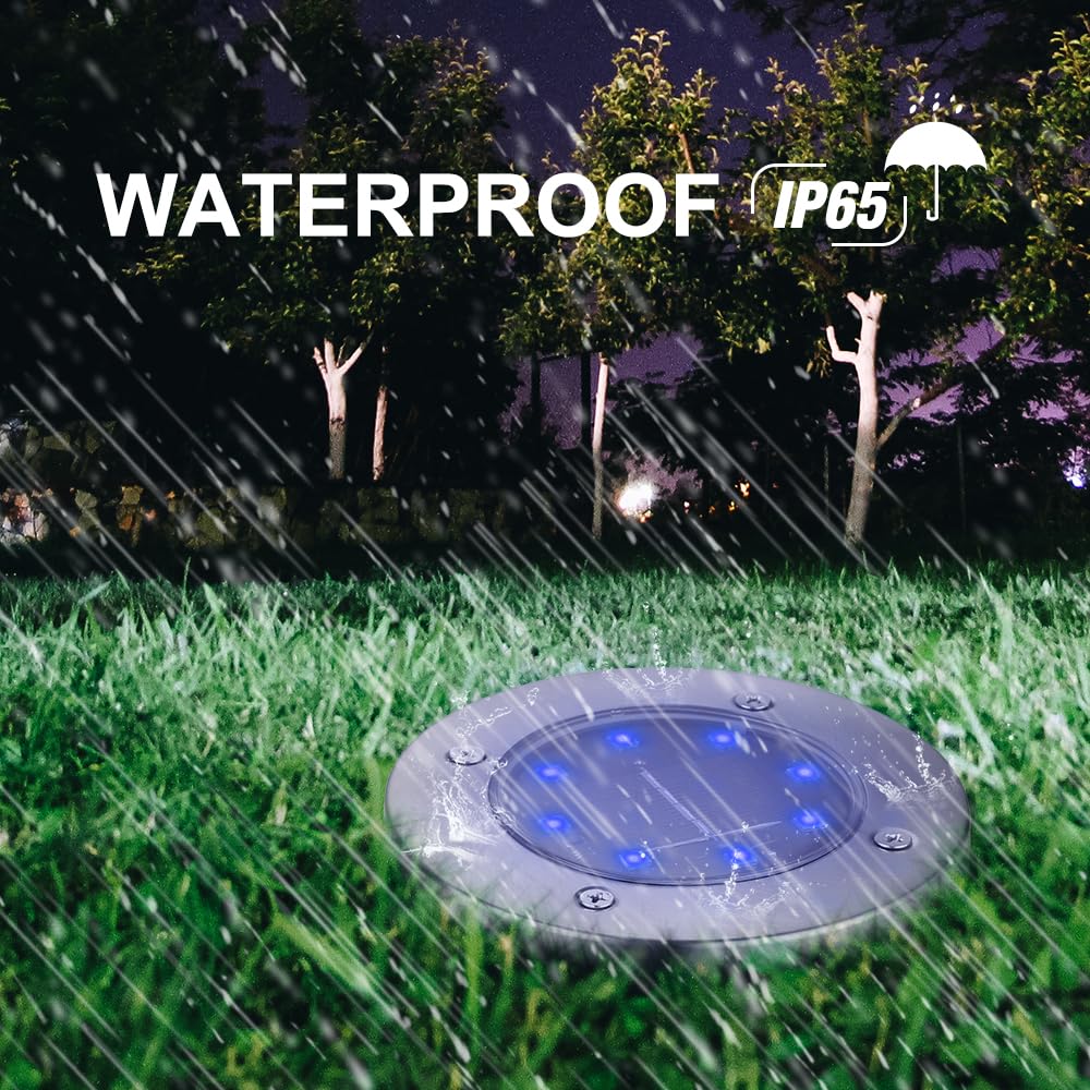 LYHOPE Solar Ground Lights Outdoor, 16 Pack 8 LED Solar Disk Lights Waterproof Garden In - ground Pathway Lights Landscape Lighting for Lawn,Yard,Deck,Patio,Walkway (White) - Krosscanada