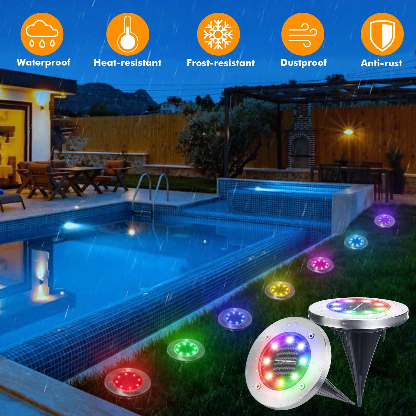 LYHOPE Solar Ground Lights Outdoor, 16 Pack 8 LED Solar Disk Lights Waterproof Garden In - ground Pathway Lights Landscape Lighting for Lawn,Yard,Deck,Patio,Walkway (White) - Krosscanada