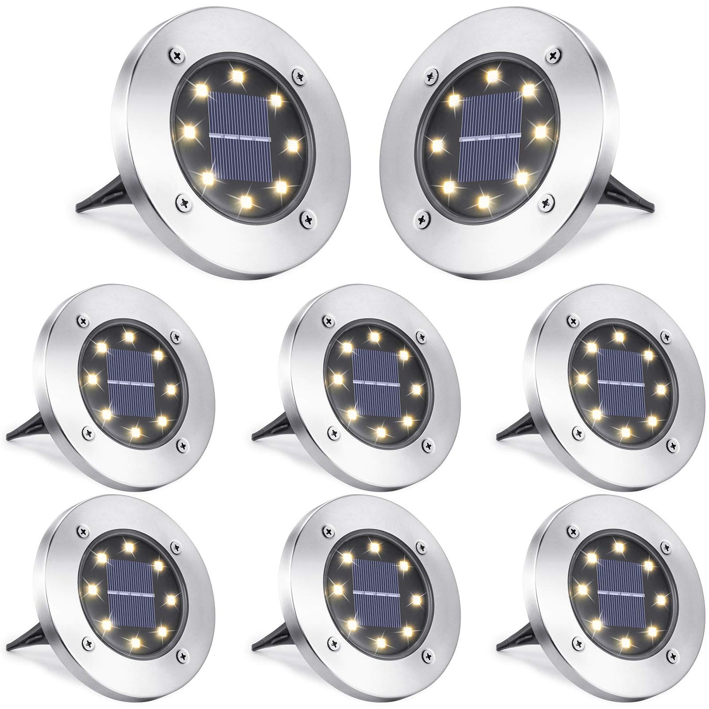 LYHOPE Solar Ground Lights Outdoor, 16 Pack 8 LED Solar Disk Lights Waterproof Garden In - ground Pathway Lights Landscape Lighting for Lawn,Yard,Deck,Patio,Walkway (White) - Krosscanada
