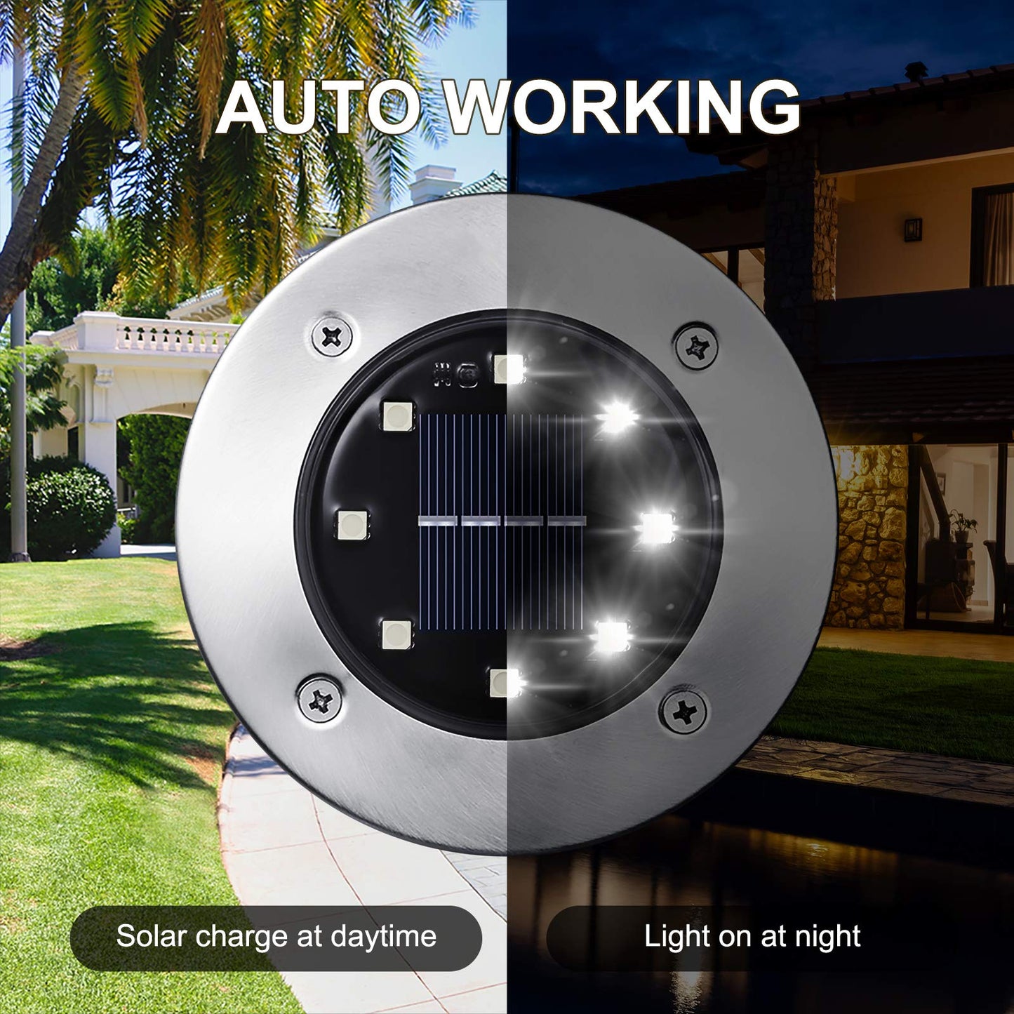 LYHOPE Solar Ground Lights Outdoor, 16 Pack 8 LED Solar Disk Lights Waterproof Garden In - ground Pathway Lights Landscape Lighting for Lawn,Yard,Deck,Patio,Walkway (White) - Krosscanada