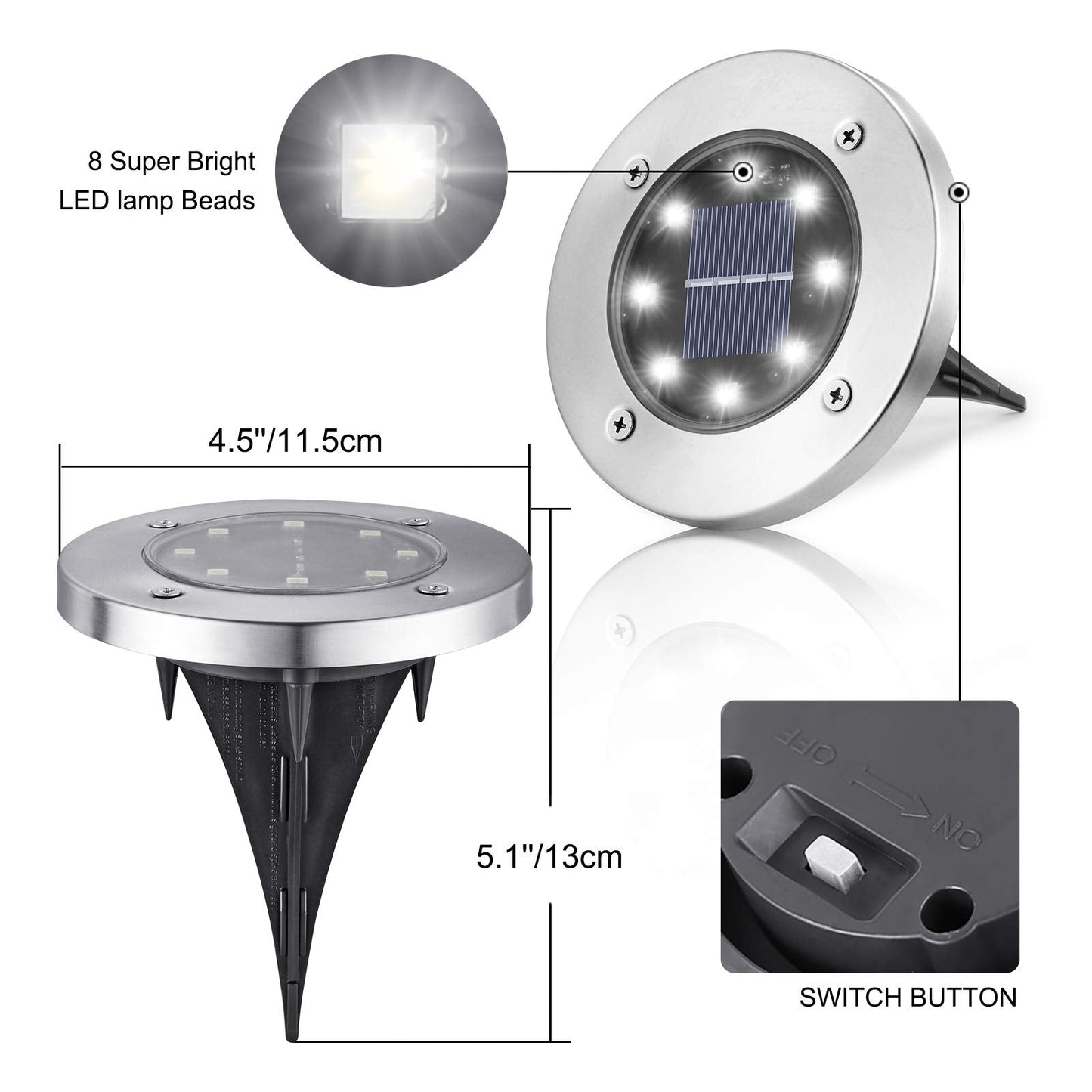 LYHOPE Solar Ground Lights Outdoor, 16 Pack 8 LED Solar Disk Lights Waterproof Garden In - ground Pathway Lights Landscape Lighting for Lawn,Yard,Deck,Patio,Walkway (White) - Krosscanada
