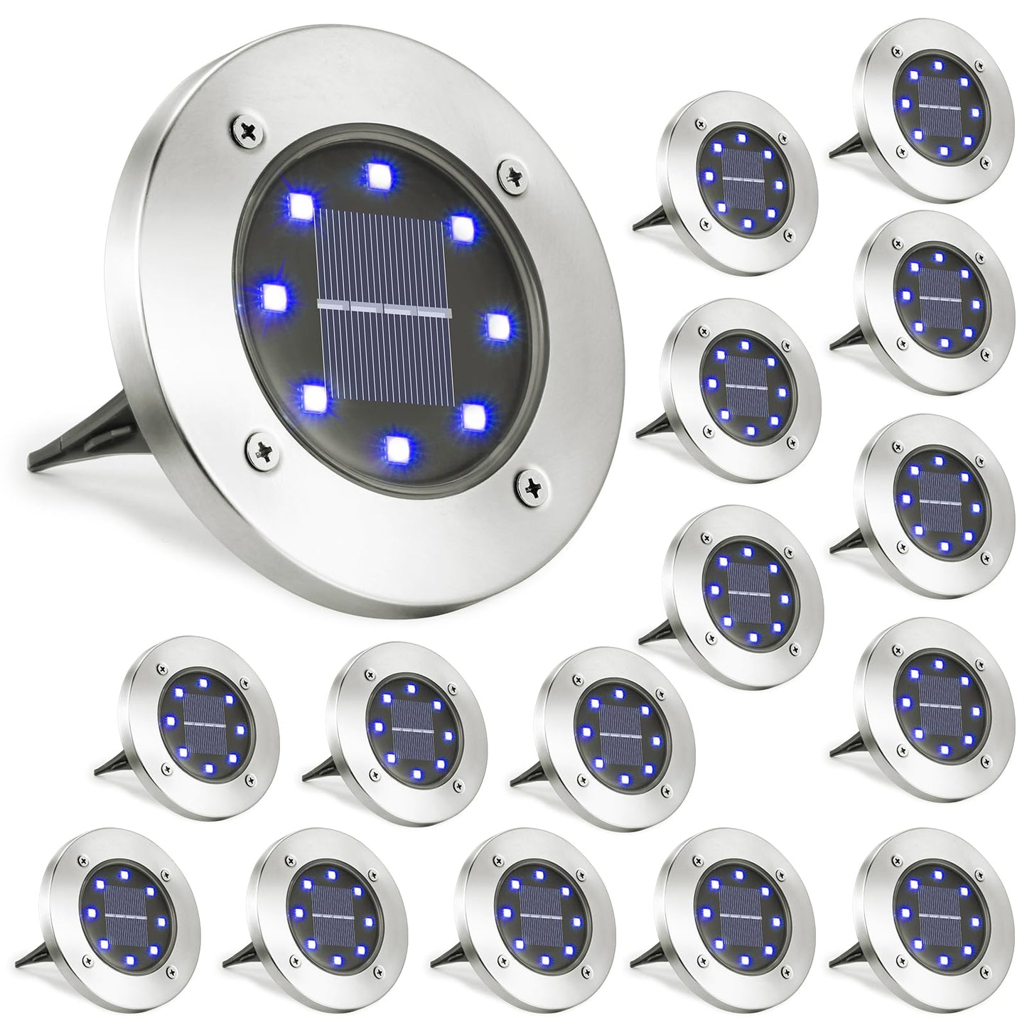 LYHOPE Solar Ground Lights Outdoor, 16 Pack 8 LED Solar Disk Lights Waterproof Garden In - ground Pathway Lights Landscape Lighting for Lawn,Yard,Deck,Patio,Walkway (White) - Krosscanada