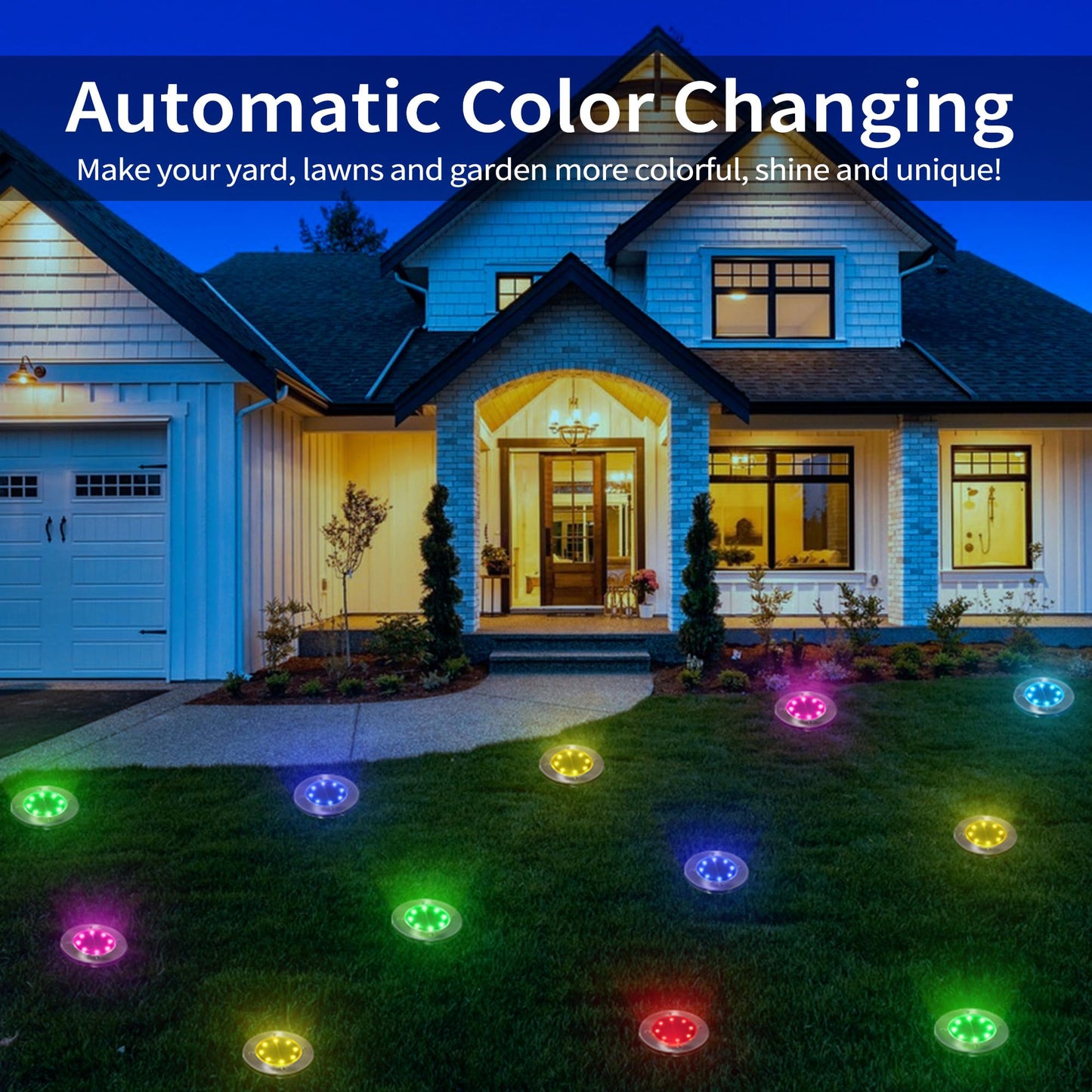 LYHOPE Solar Ground Lights Outdoor, 16 Pack 8 LED Solar Disk Lights Waterproof Garden In - ground Pathway Lights Landscape Lighting for Lawn,Yard,Deck,Patio,Walkway (White) - Krosscanada