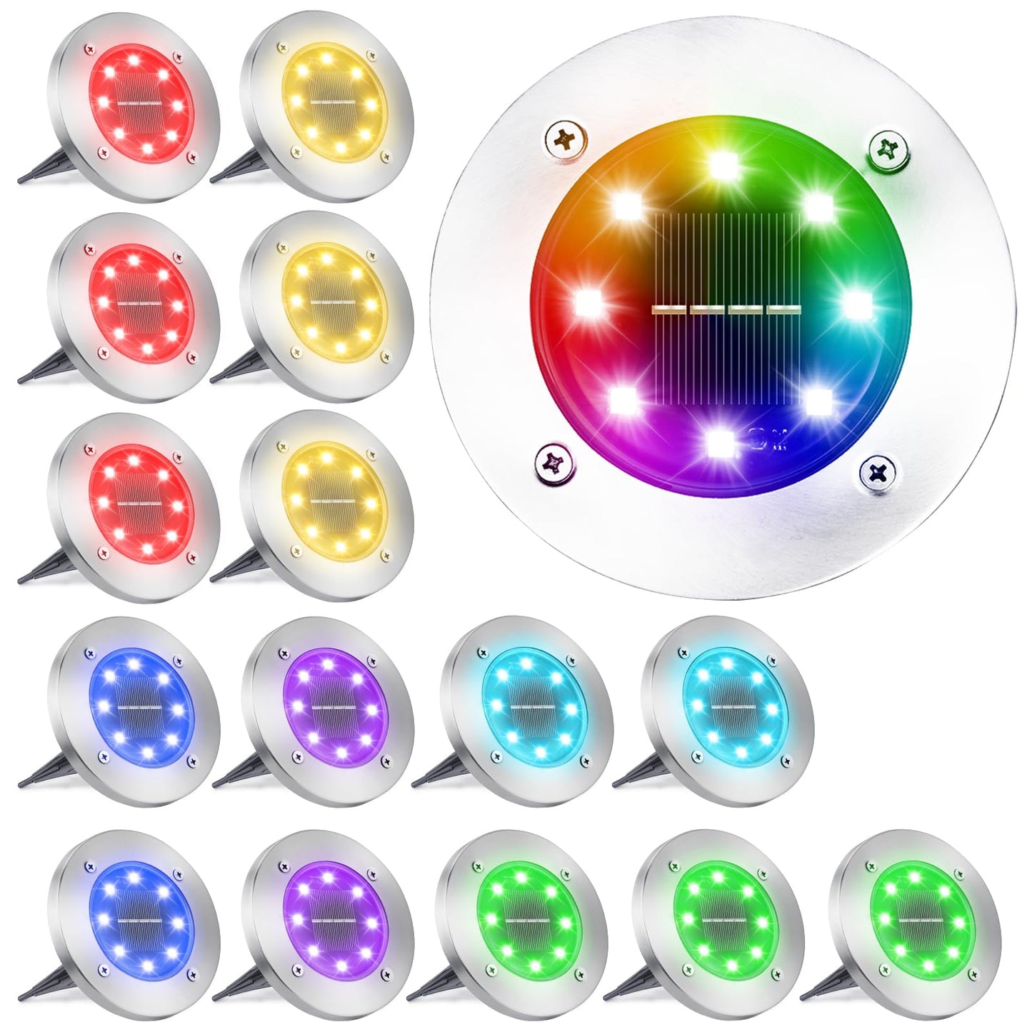 LYHOPE Solar Ground Lights Outdoor, 16 Pack 8 LED Solar Disk Lights Waterproof Garden In - ground Pathway Lights Landscape Lighting for Lawn,Yard,Deck,Patio,Walkway (White) - Krosscanada
