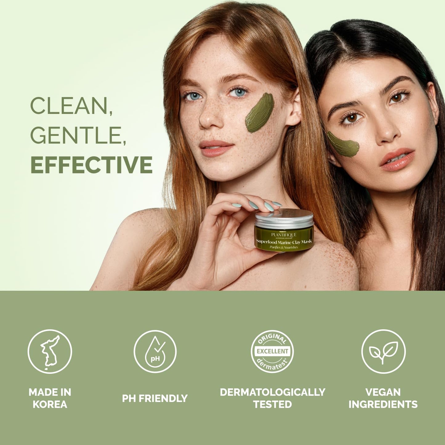 PLANTIFIQUE Clay Mask with Avocado & Superfoods - Korean Face Masks Skincare Products - Dermatologically Tested - Masque Visage Beauté - Gift Idea, 100 ml / 3.4 fl oz - Krosscanada