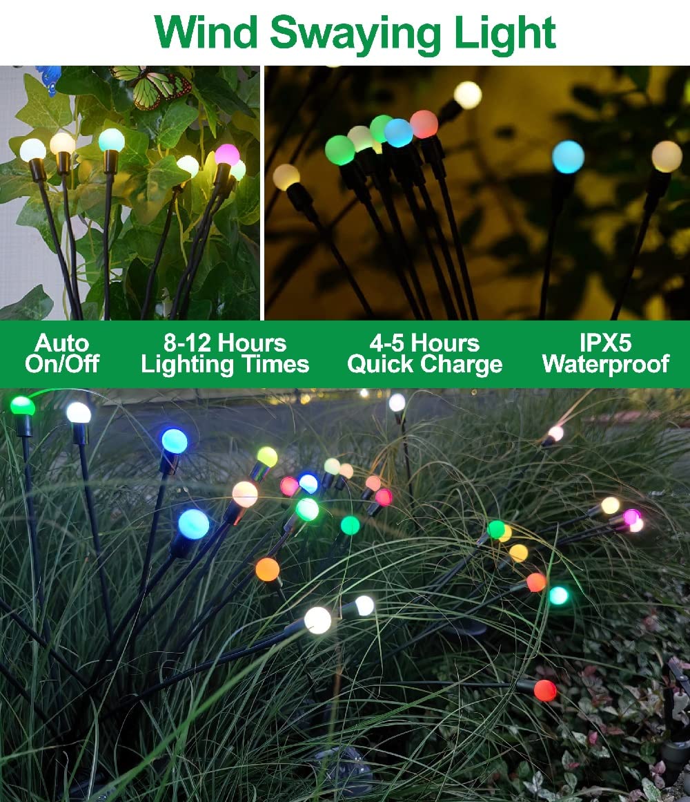 SIOTMERA 4Count Solar Lights Outdoor Waterproof IPX5, Solar Garden Lights, Wind Swaying Firefly Lights, Christmas Lights Outdoor, for Yard Lawn Pathway Decoration Lighting, 6LED WarmYellow - Krosscanada