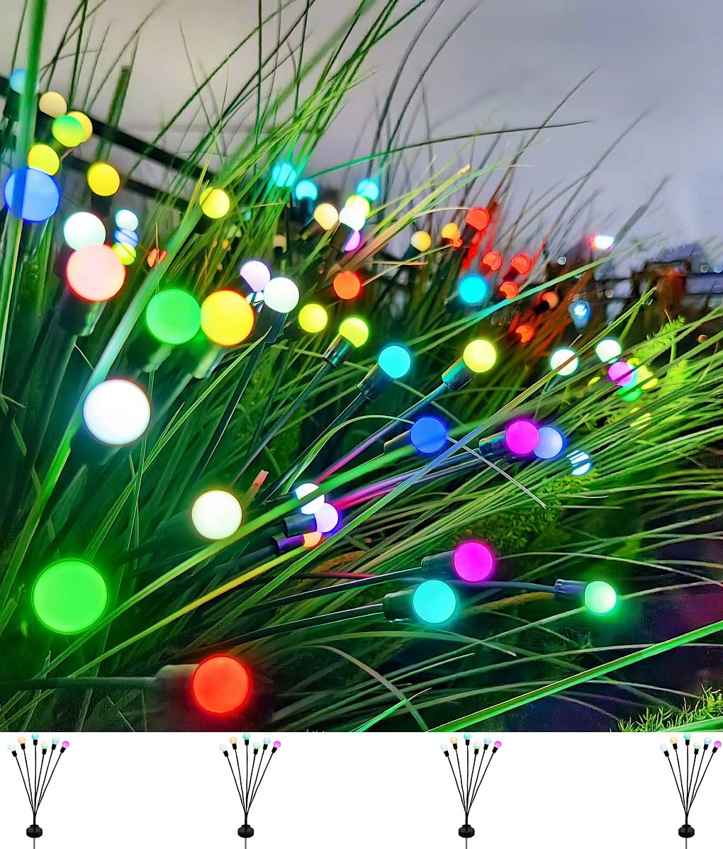 SIOTMERA 4Count Solar Lights Outdoor Waterproof IPX5, Solar Garden Lights, Wind Swaying Firefly Lights, Christmas Lights Outdoor, for Yard Lawn Pathway Decoration Lighting, 6LED WarmYellow - Krosscanada
