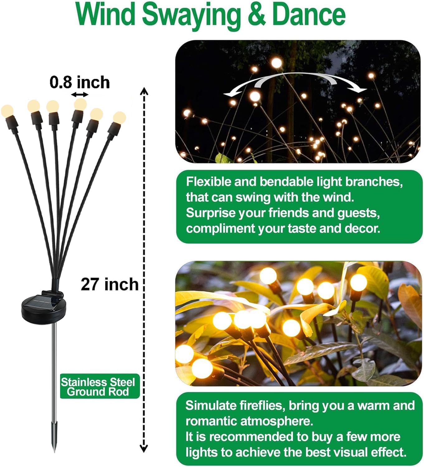 SIOTMERA 4Count Solar Lights Outdoor Waterproof IPX5, Solar Garden Lights, Wind Swaying Firefly Lights, Christmas Lights Outdoor, for Yard Lawn Pathway Decoration Lighting, 6LED WarmYellow - Krosscanada