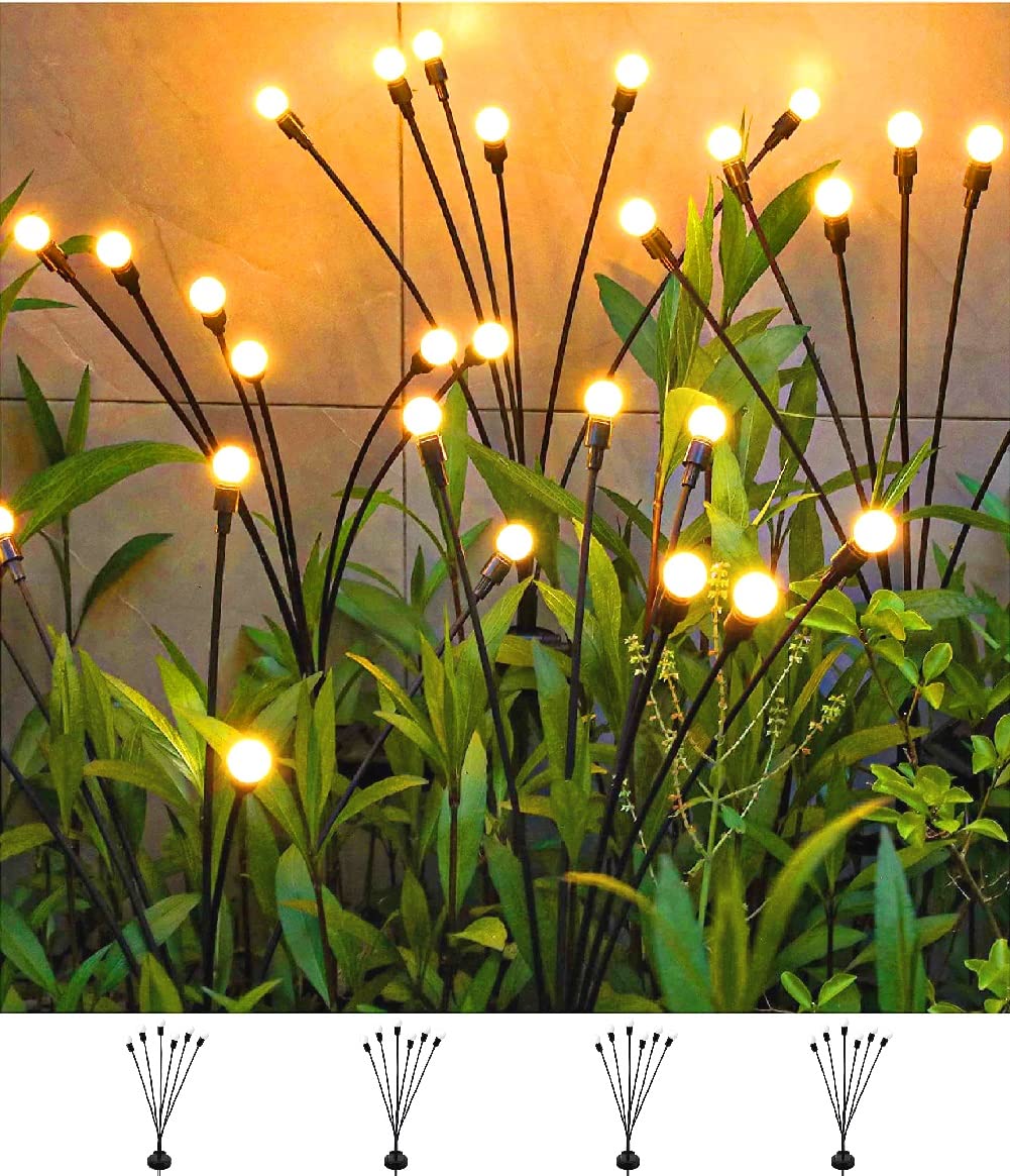 SIOTMERA 4Count Solar Lights Outdoor Waterproof IPX5, Solar Garden Lights, Wind Swaying Firefly Lights, Christmas Lights Outdoor, for Yard Lawn Pathway Decoration Lighting, 6LED WarmYellow - Krosscanada