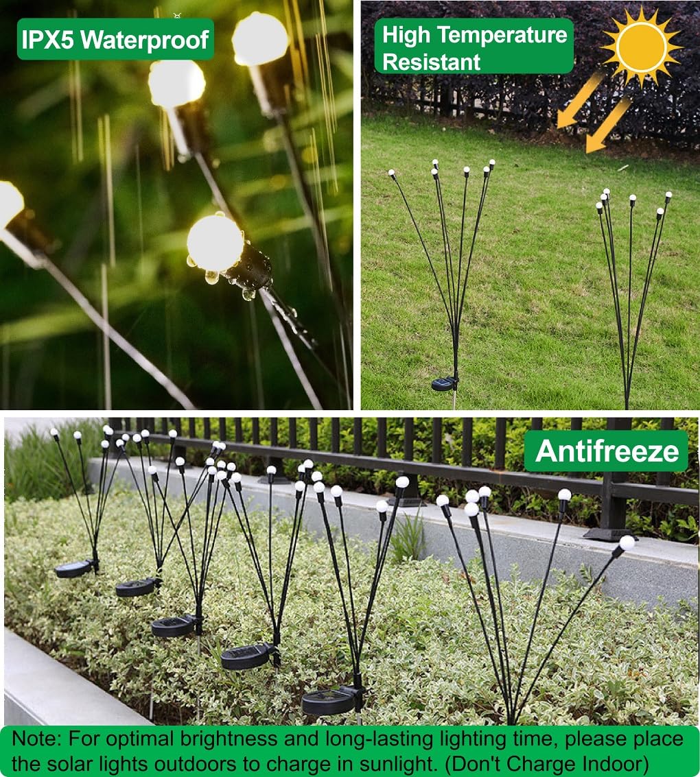 SIOTMERA 4Count Solar Lights Outdoor Waterproof IPX5, Solar Garden Lights, Wind Swaying Firefly Lights, Christmas Lights Outdoor, for Yard Lawn Pathway Decoration Lighting, 6LED WarmYellow - Krosscanada