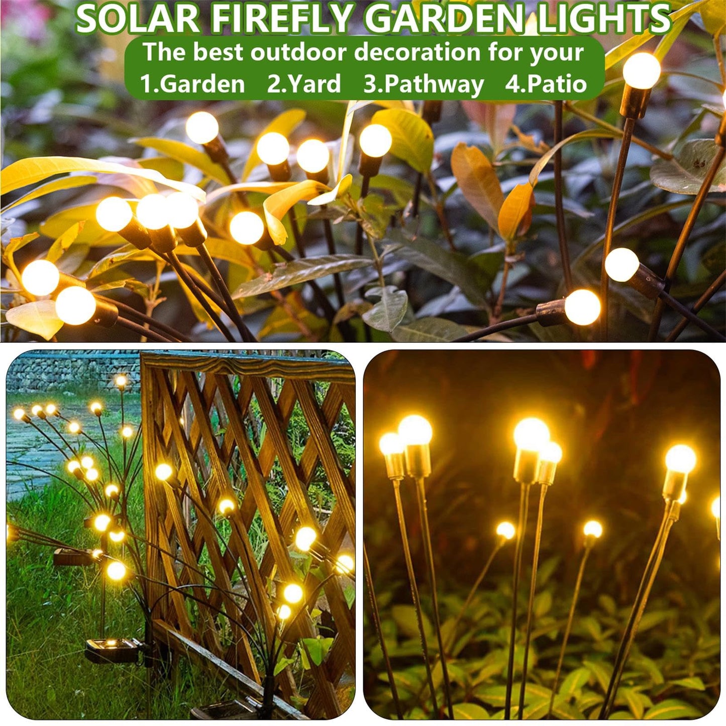 SIOTMERA 4Count Solar Lights Outdoor Waterproof IPX5, Solar Garden Lights, Wind Swaying Firefly Lights, Christmas Lights Outdoor, for Yard Lawn Pathway Decoration Lighting, 6LED WarmYellow - Krosscanada