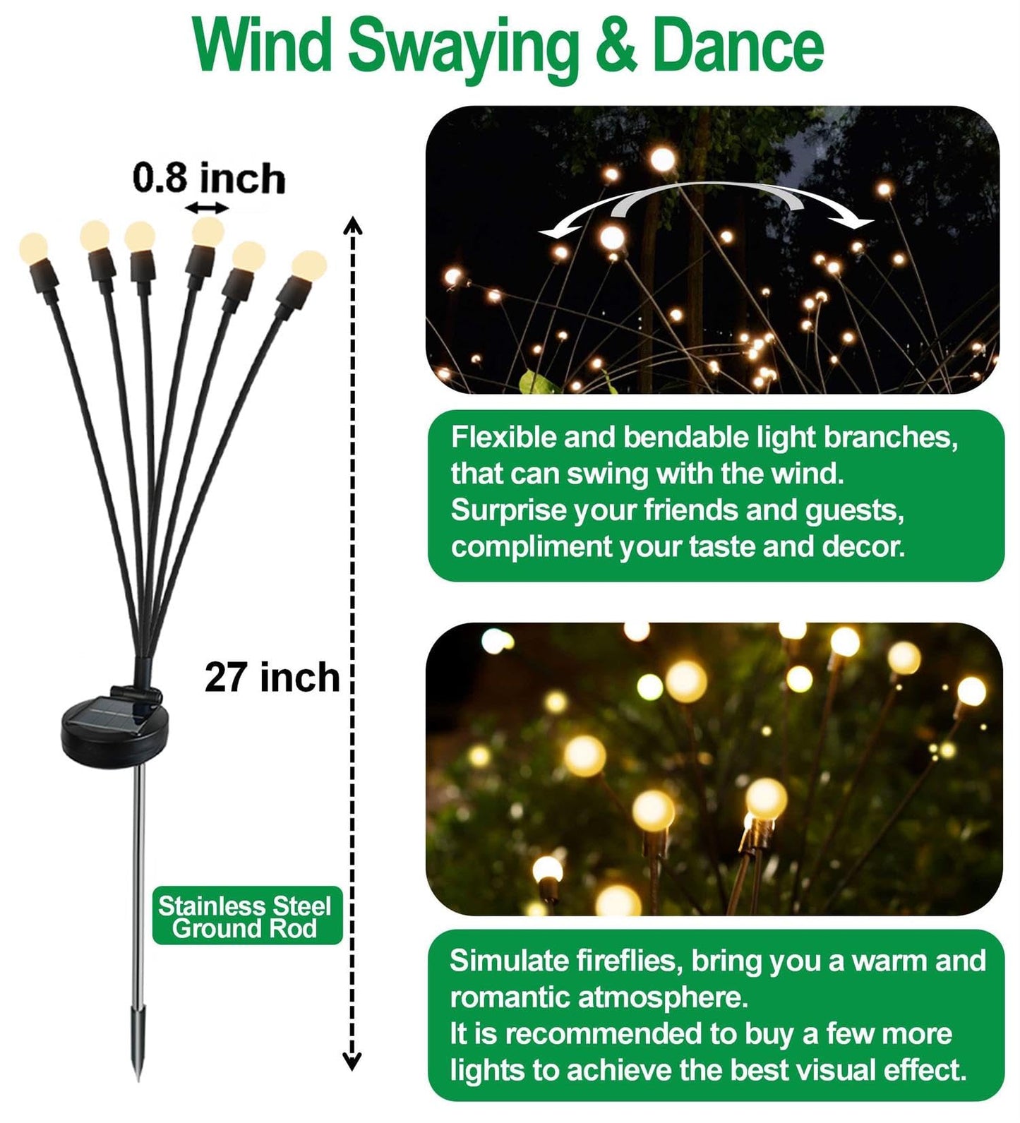 SIOTMERA 4Count Solar Lights Outdoor Waterproof IPX5, Solar Garden Lights, Wind Swaying Firefly Lights, Christmas Lights Outdoor, for Yard Lawn Pathway Decoration Lighting, 6LED WarmYellow - Krosscanada