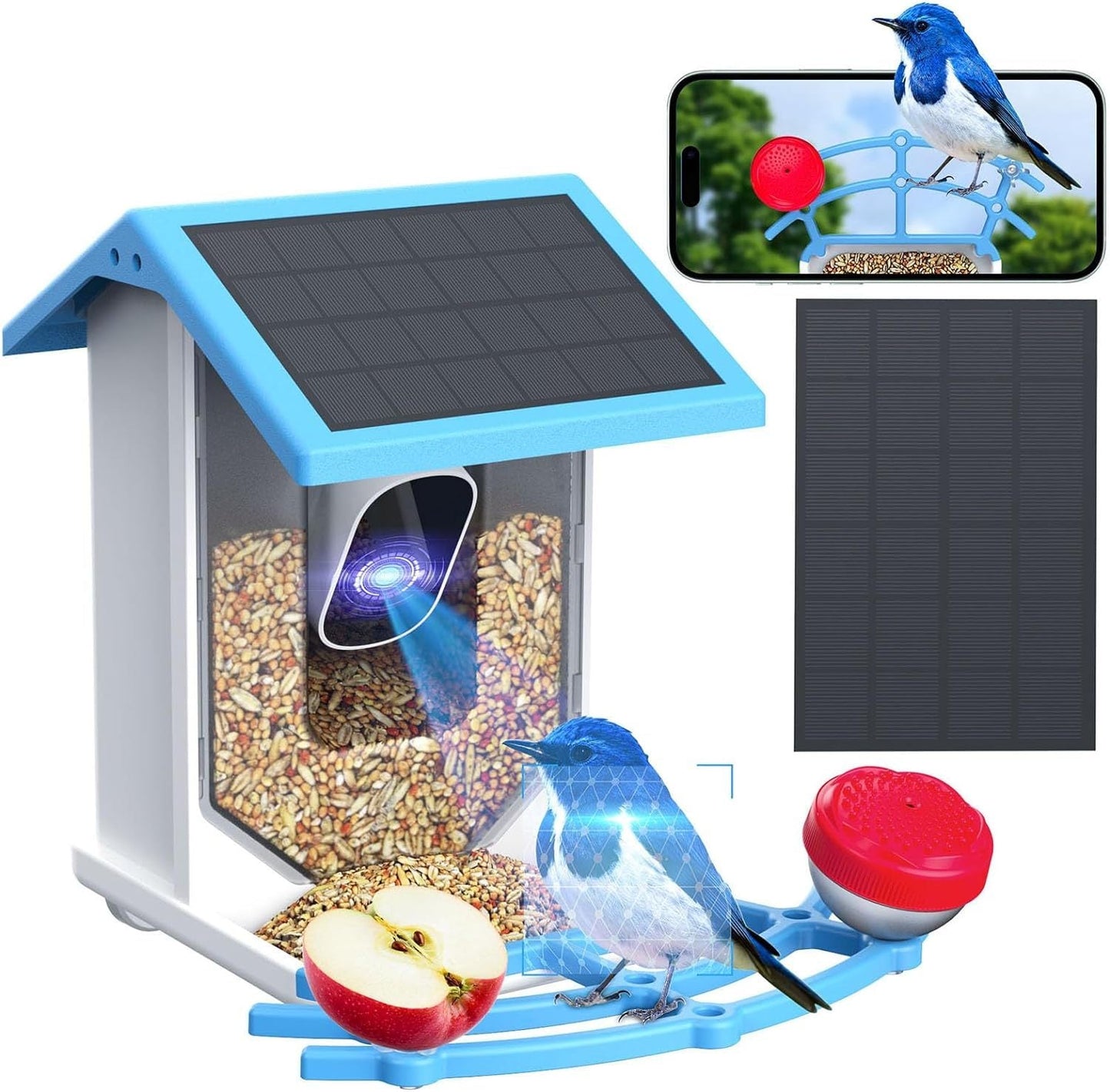 Smart Bird Feeder With Camera,Solar - Powered WiFi 4MP Live Camera,AI Identify Bird Species Auto Capture Garden Bird Watching&Motion Detection,Ideal Gift For Bird Lovers,Blue - Krosscanada