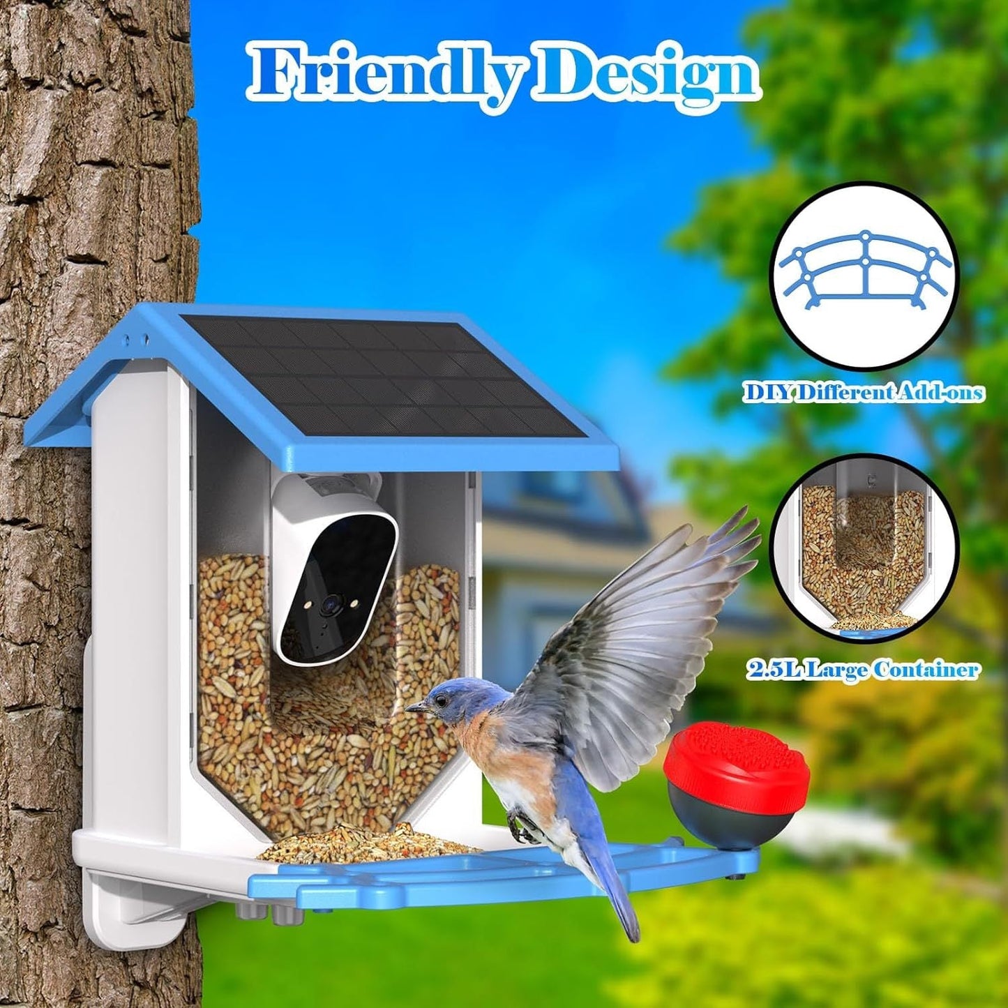 Smart Bird Feeder With Camera,Solar - Powered WiFi 4MP Live Camera,AI Identify Bird Species Auto Capture Garden Bird Watching&Motion Detection,Ideal Gift For Bird Lovers,Blue - Krosscanada