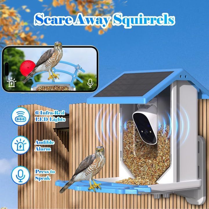 Smart Bird Feeder With Camera,Solar - Powered WiFi 4MP Live Camera,AI Identify Bird Species Auto Capture Garden Bird Watching&Motion Detection,Ideal Gift For Bird Lovers,Blue - Krosscanada