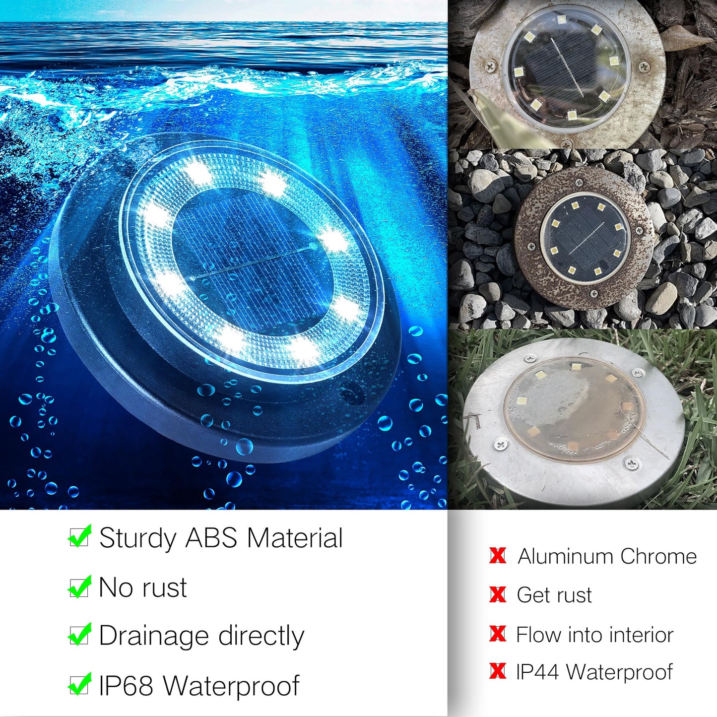 Solar Ground Lights - IP68 Waterproof 12 Pack Dual - Purpose Outdoor Garden, Solar Powered Disk Lights Outdoor Landscape Lights for Patio Yard Pathway Walkway Driveway Warm White - Krosscanada
