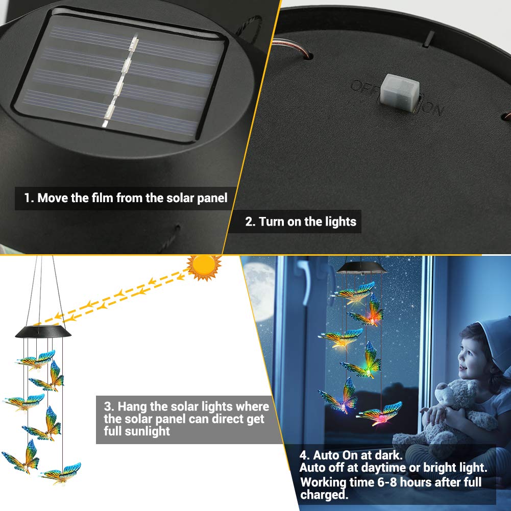 Toodour Solar Wind Chimes, Color Changing Solar Hummingbird Wind Chimes, LED Decorative Mobile, Waterproof Solar Lights Outdoor for Patio, Window, Garden Decor, for Mom/Grandma - Krosscanada