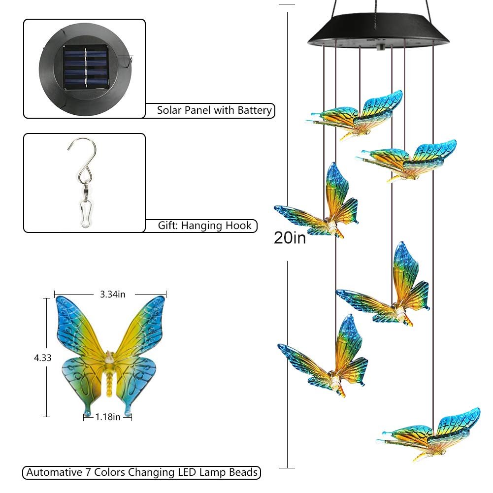 Toodour Solar Wind Chimes, Color Changing Solar Hummingbird Wind Chimes, LED Decorative Mobile, Waterproof Solar Lights Outdoor for Patio, Window, Garden Decor, for Mom/Grandma - Krosscanada