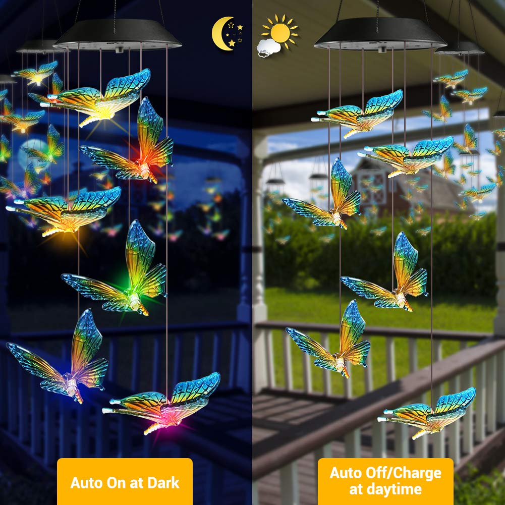 Toodour Solar Wind Chimes, Color Changing Solar Hummingbird Wind Chimes, LED Decorative Mobile, Waterproof Solar Lights Outdoor for Patio, Window, Garden Decor, for Mom/Grandma - Krosscanada